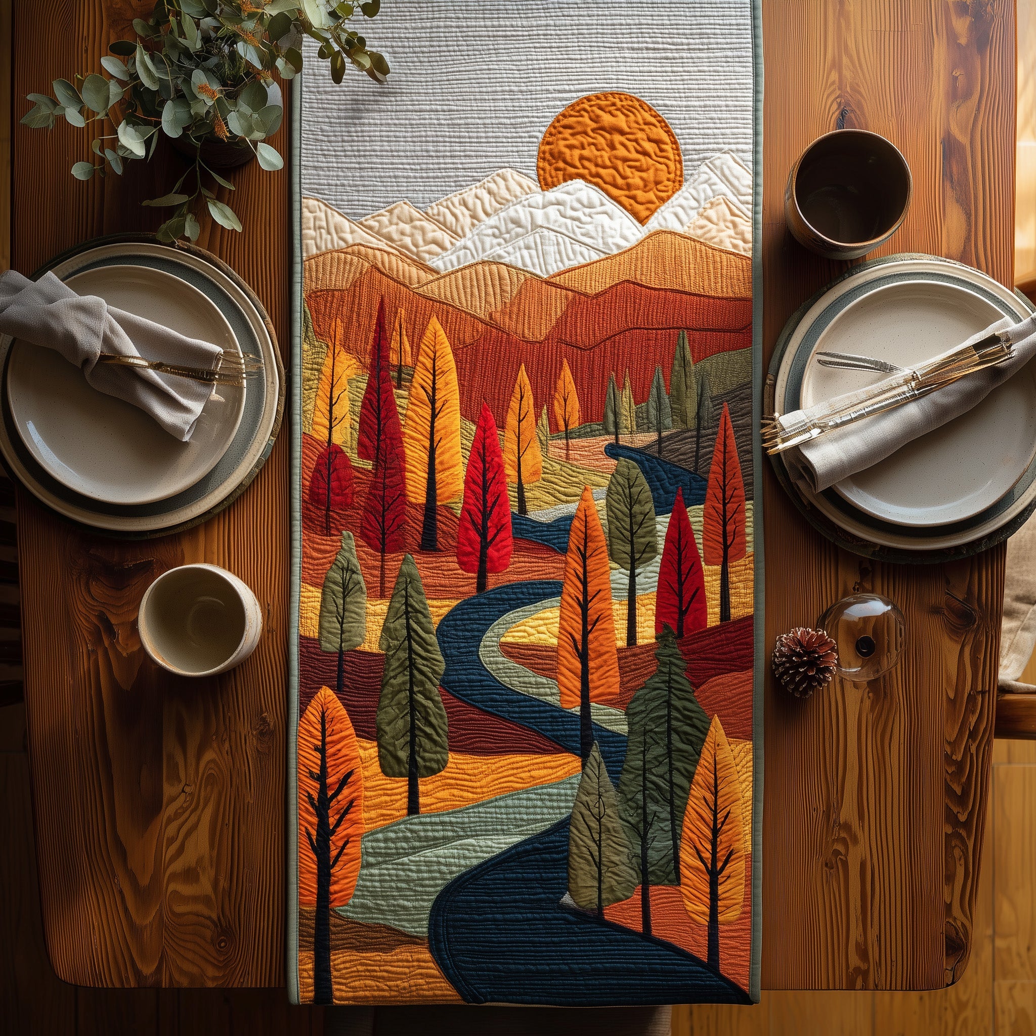 Autumn Forest Quilted Table Runner Table Runner Gift for Holiday Season
