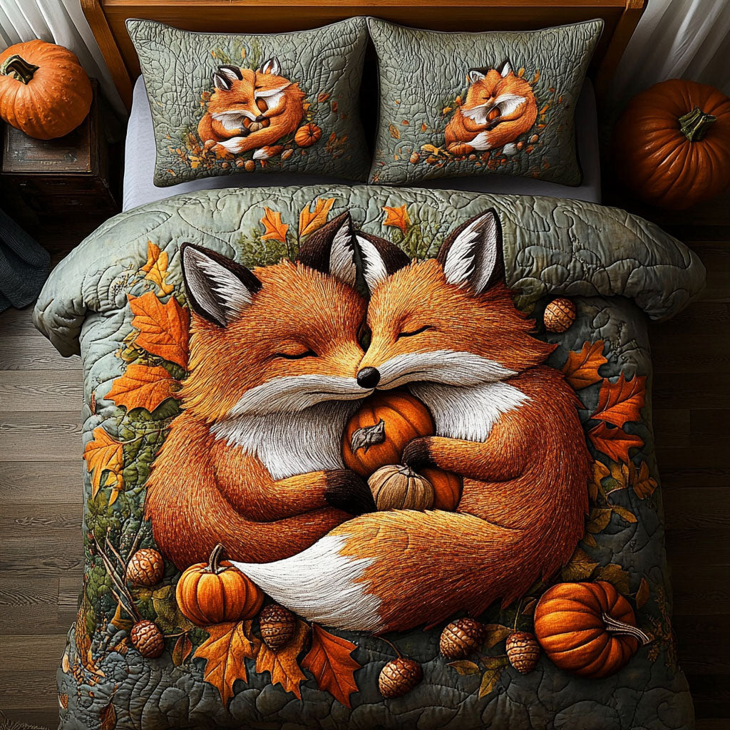 Autumn Fox Adventure Quilted Bedding Set Autumn Bed Sheet Set Cute Fox Gifts