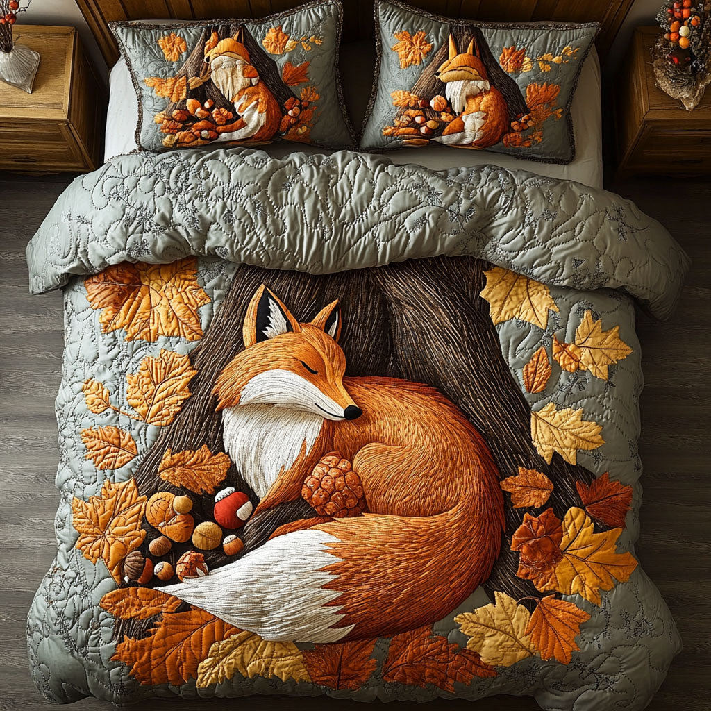 Autumn Fox Hunt Quilted Bedding Set Fall Bedding Sets Unique Gifts For Fox Lovers