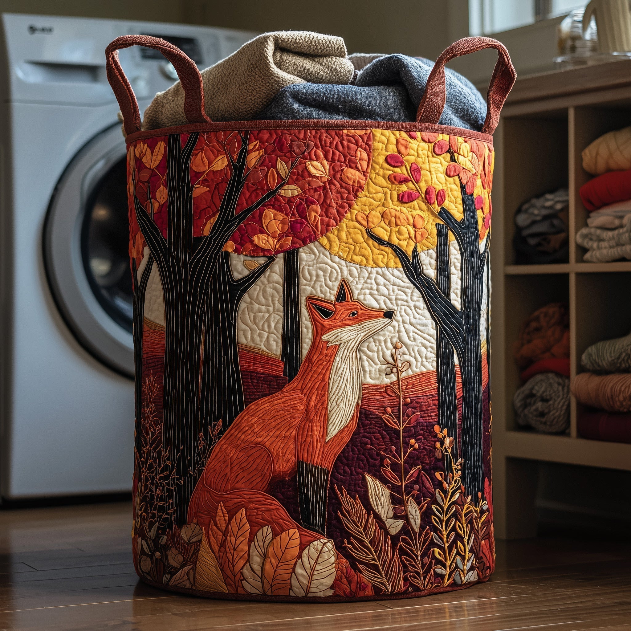 Autumn Fox Quilted Laundry Basket Animal Themed Holiday Home Decor Gifts For Fox Lover