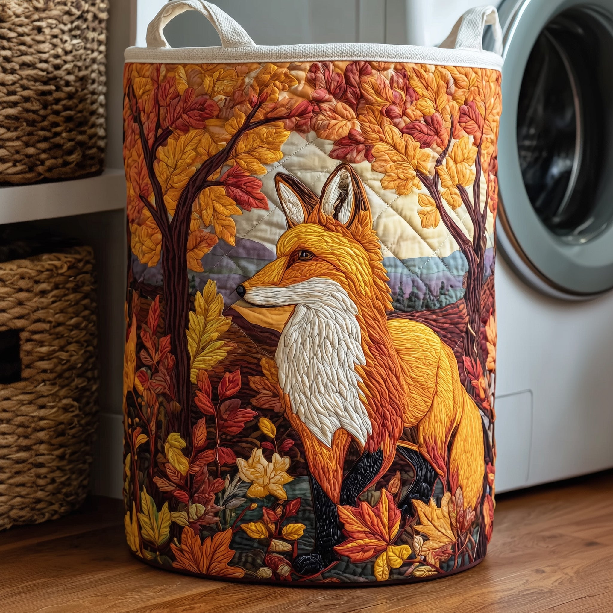 Autumn Fox Quilted Laundry Basket Halloween Merch Gift