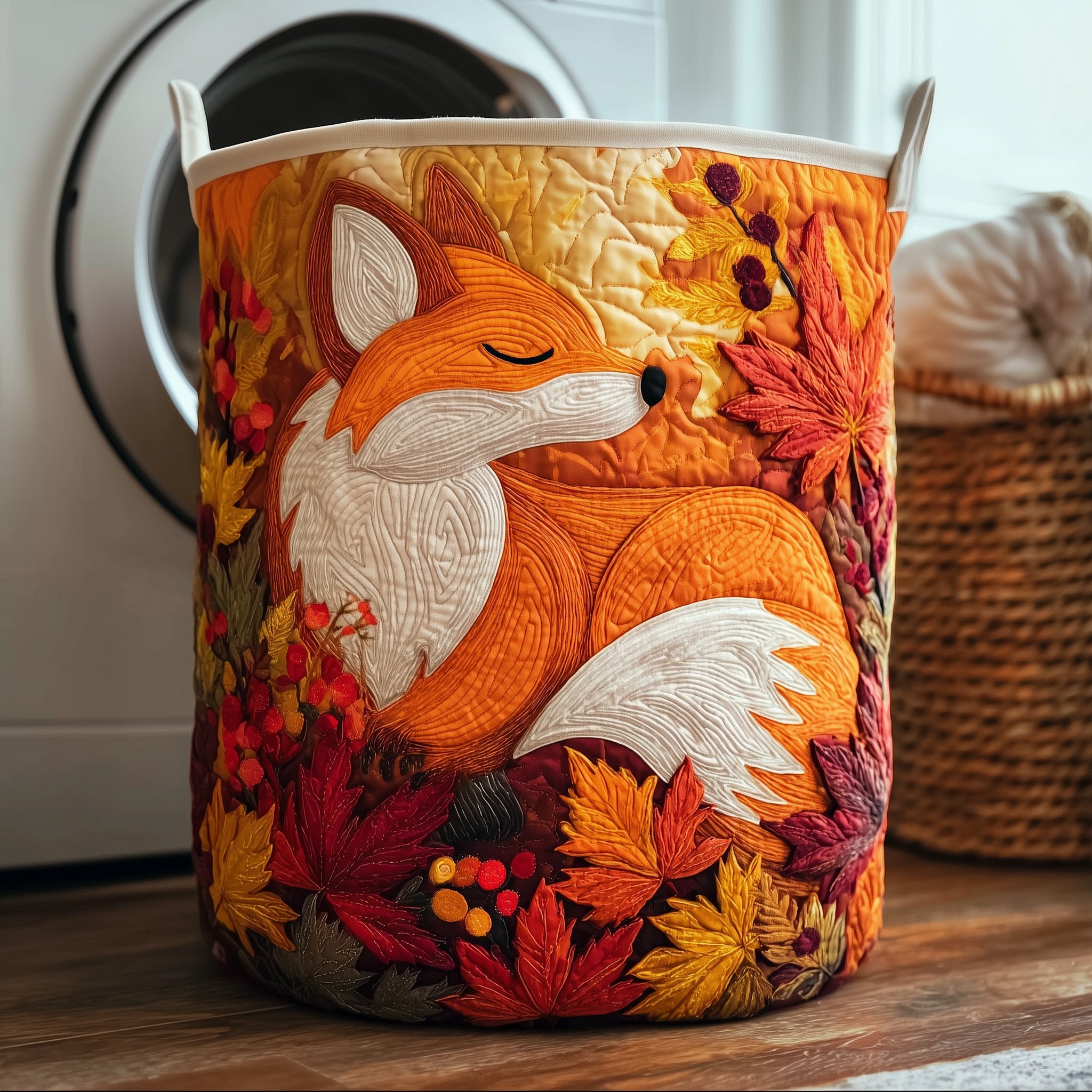 Autumn Fox Quilted Laundry Basket Holiday Merch Gift
