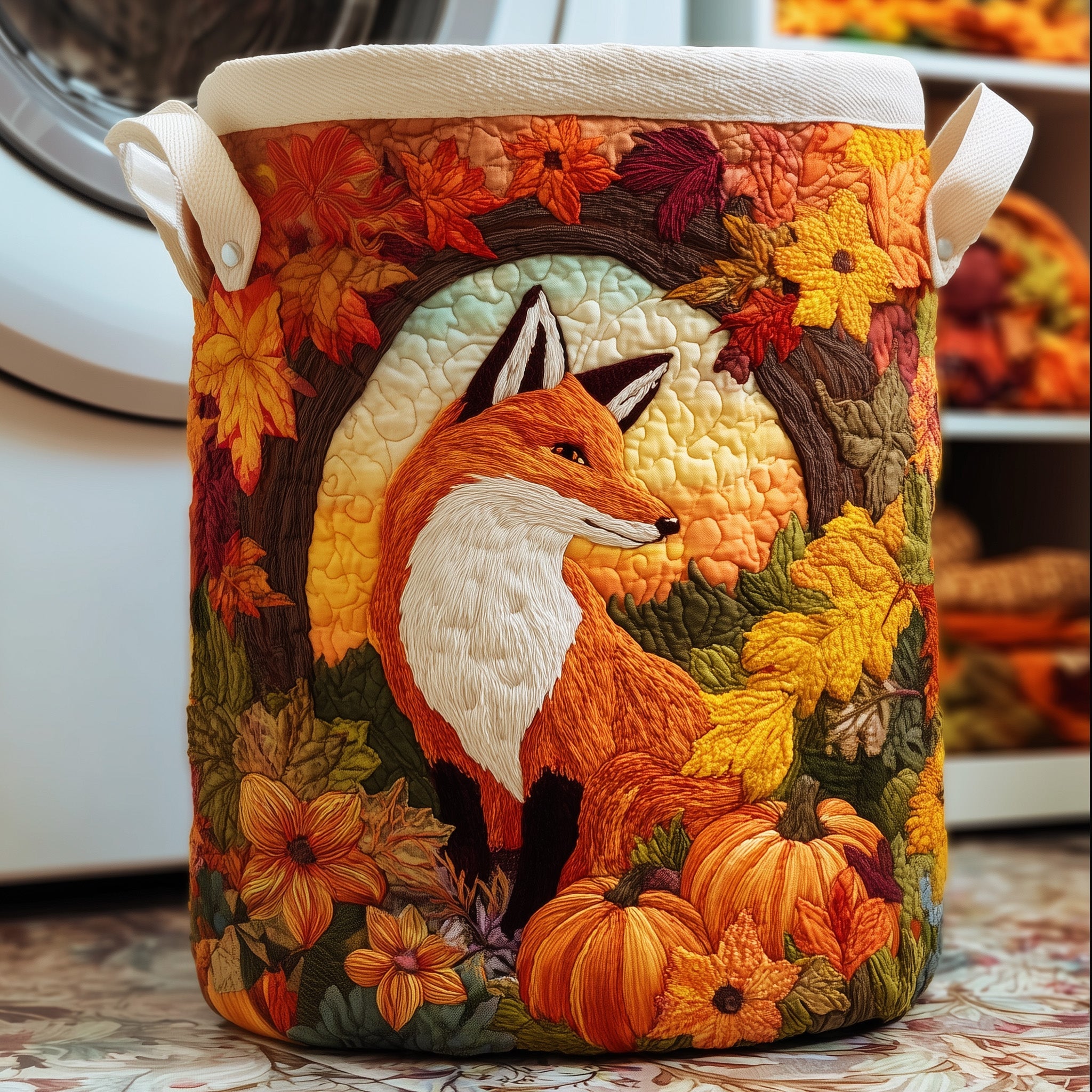 Autumn Fox Quilted Laundry Basket Merch For Mom