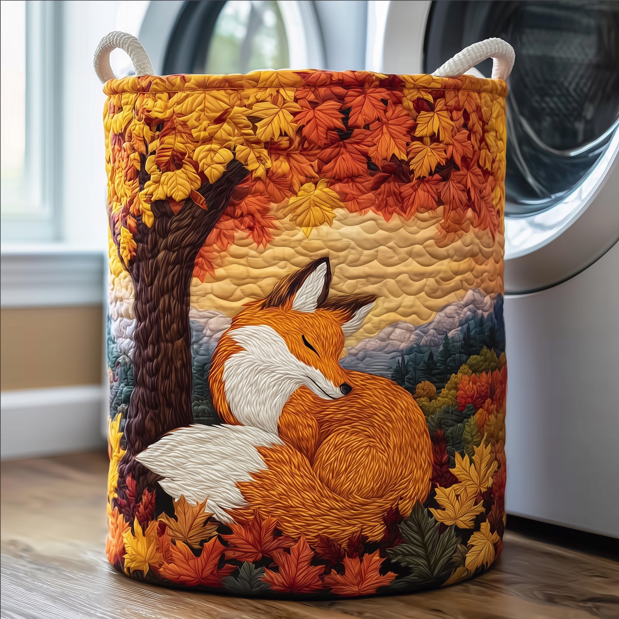 Autumn Fox Quilted Laundry Basket New Year Merch Gift
