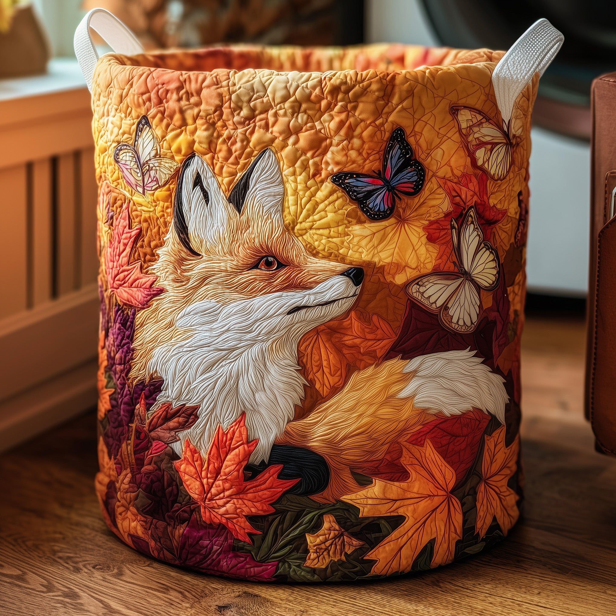Autumn Fox Quilted Laundry Basket Thanksgiving Merch Gift