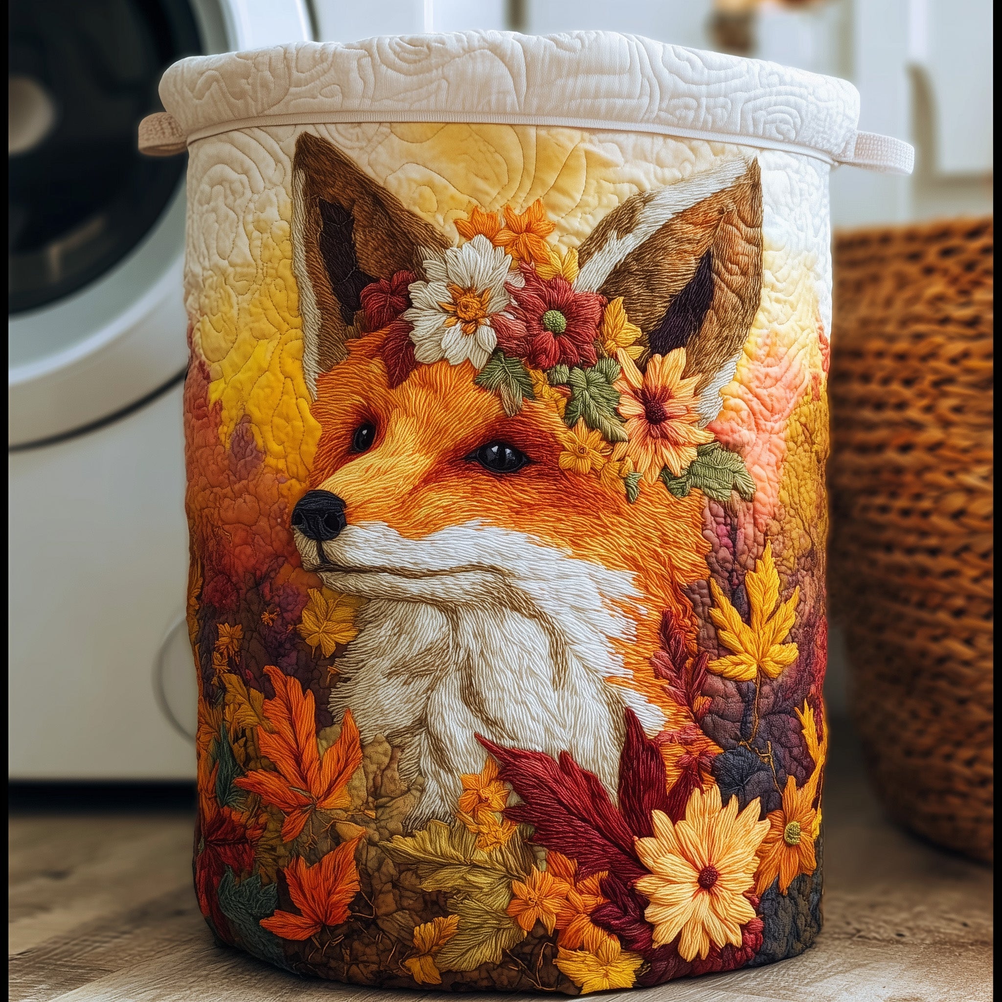 Autumn Fox Quilted Laundry Basket Valentine's Day Merch Gift