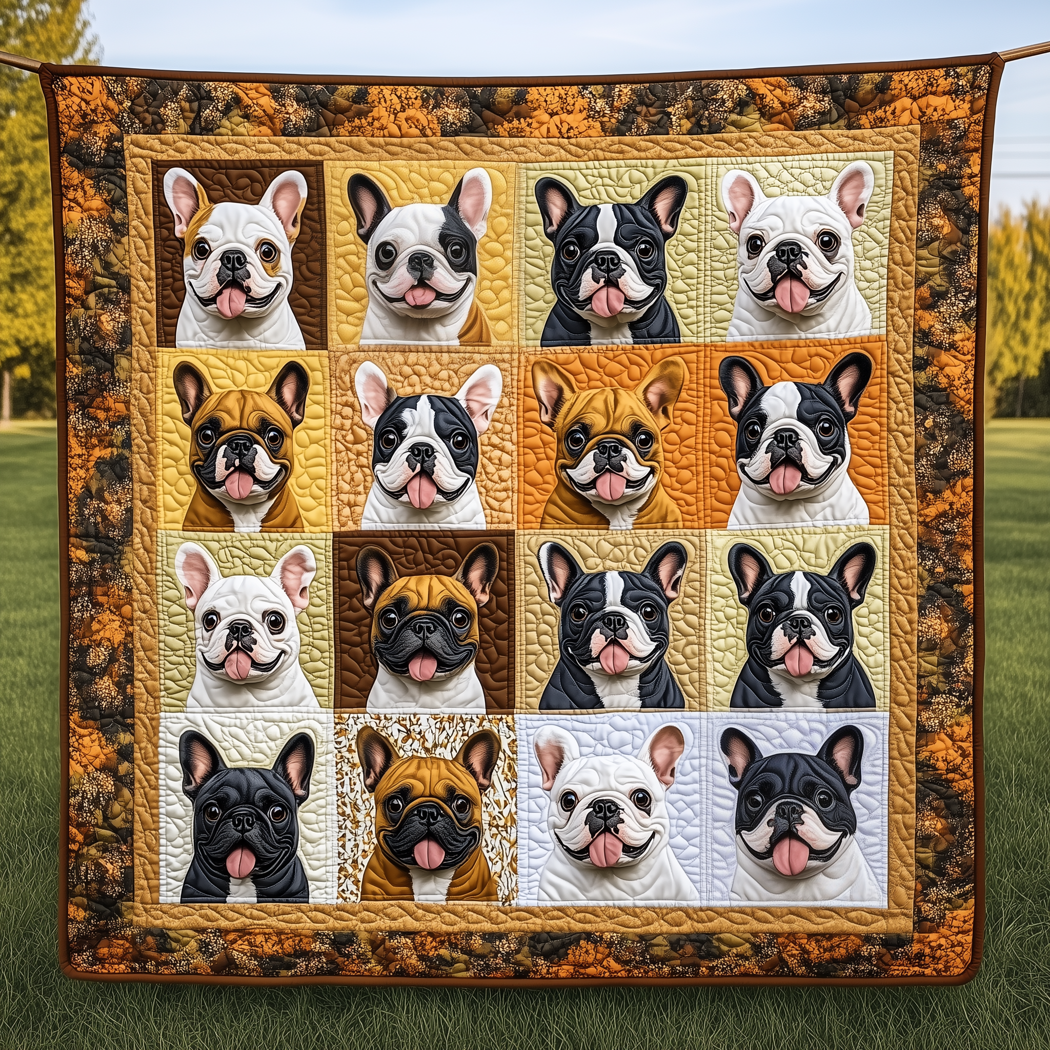 Autumn French Bulldog Quilted Blanket Christmas Throw Blanket Christmas Presents For Mom