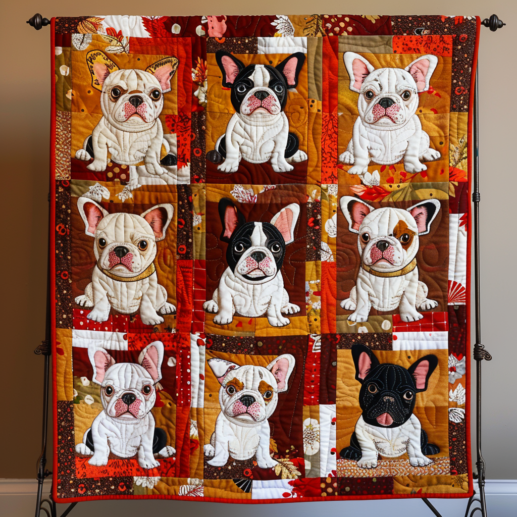 Autumn French Bulldog Quilted Blanket Gifts For Frenchie Lovers