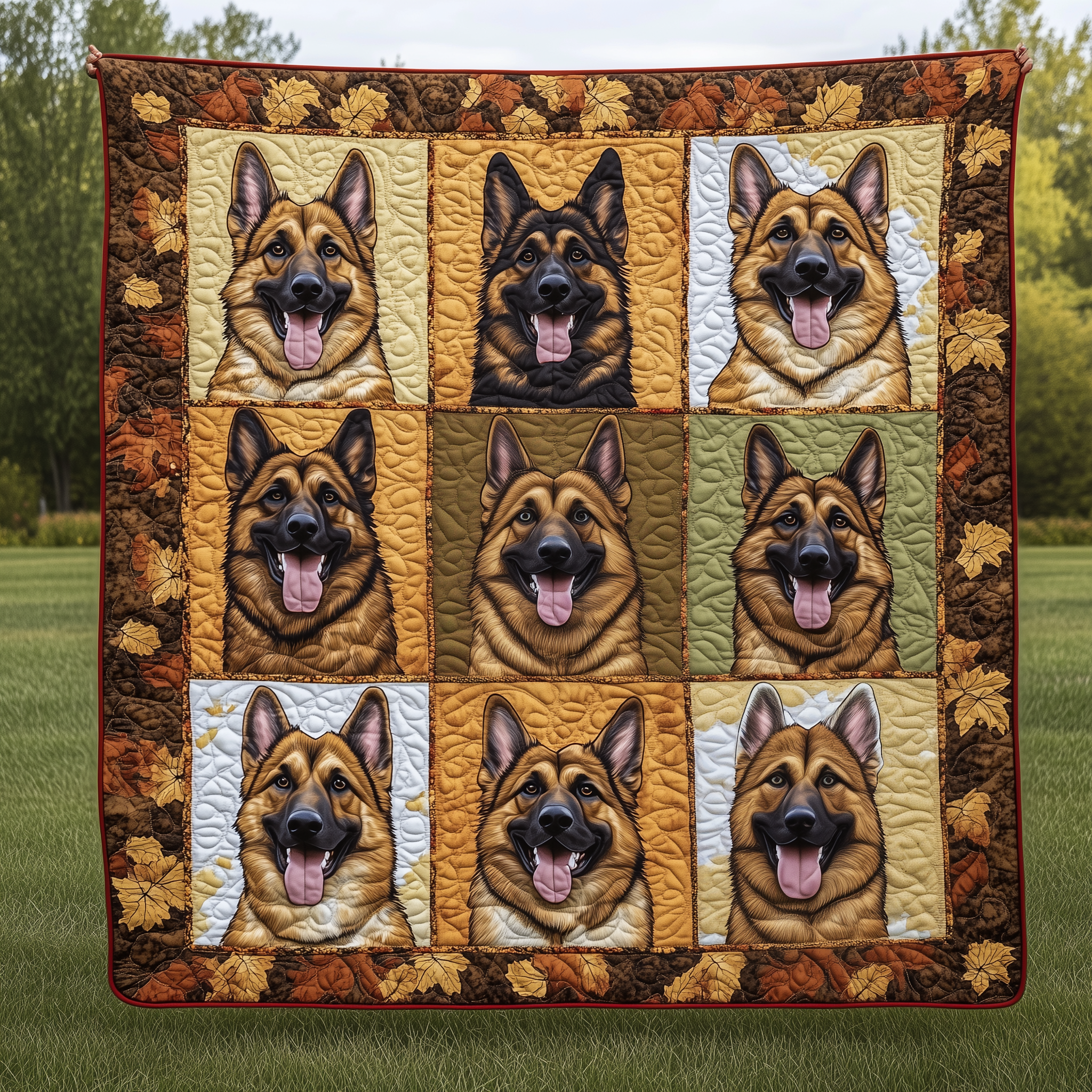 Autumn Frenchie Cute Dog Fall Theme Thanksgiving Quilted Blanket Gifts For Frenchie Lovers