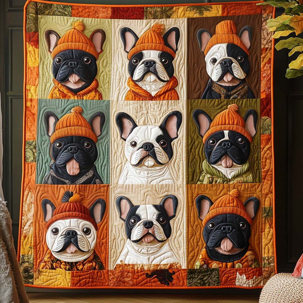 Autumn Frenchie Quilted Blanket Gifts For French Bulldog Owners