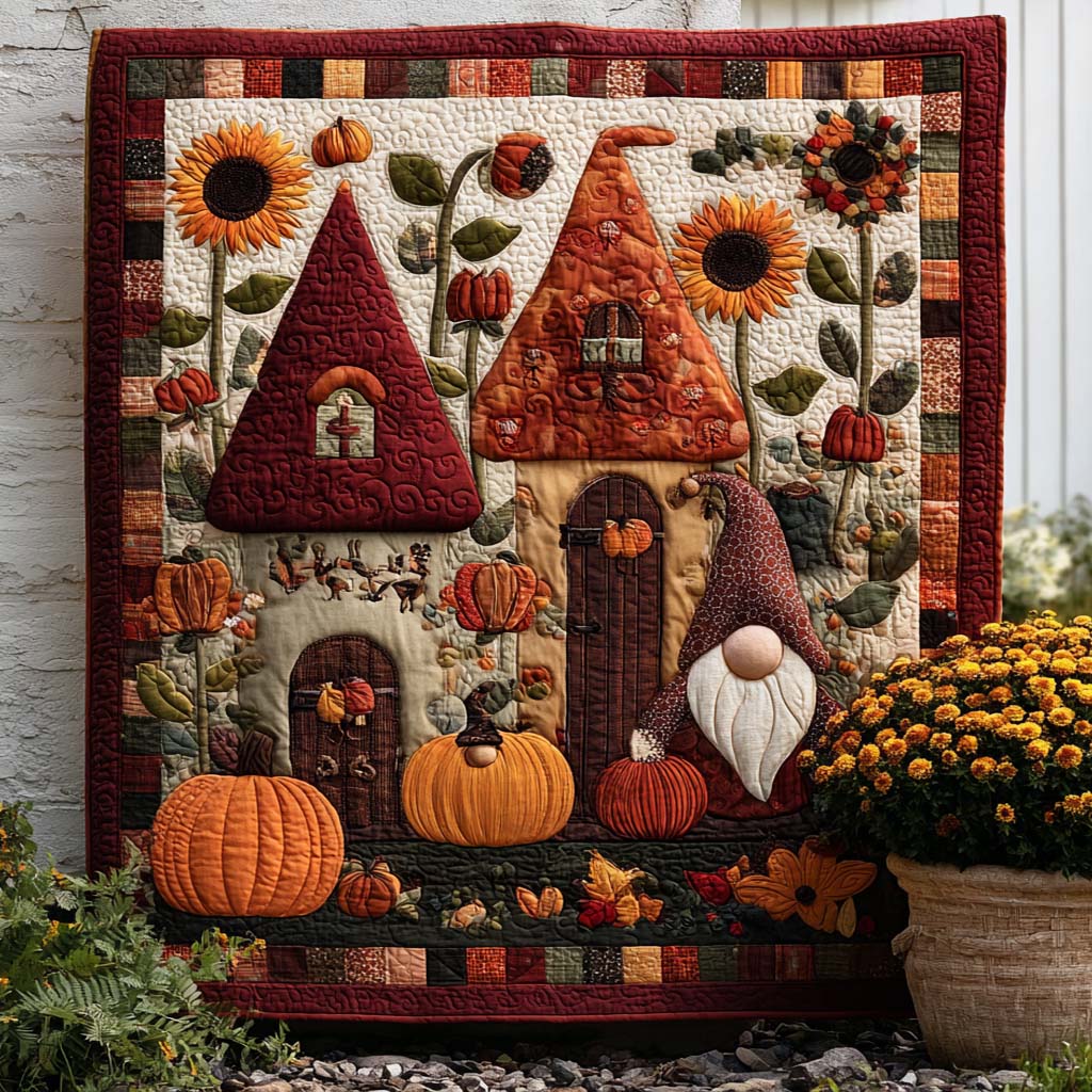 Autumn Friends Quilted Blanket Fall Couch Blanket Gnome Themed Gifts
