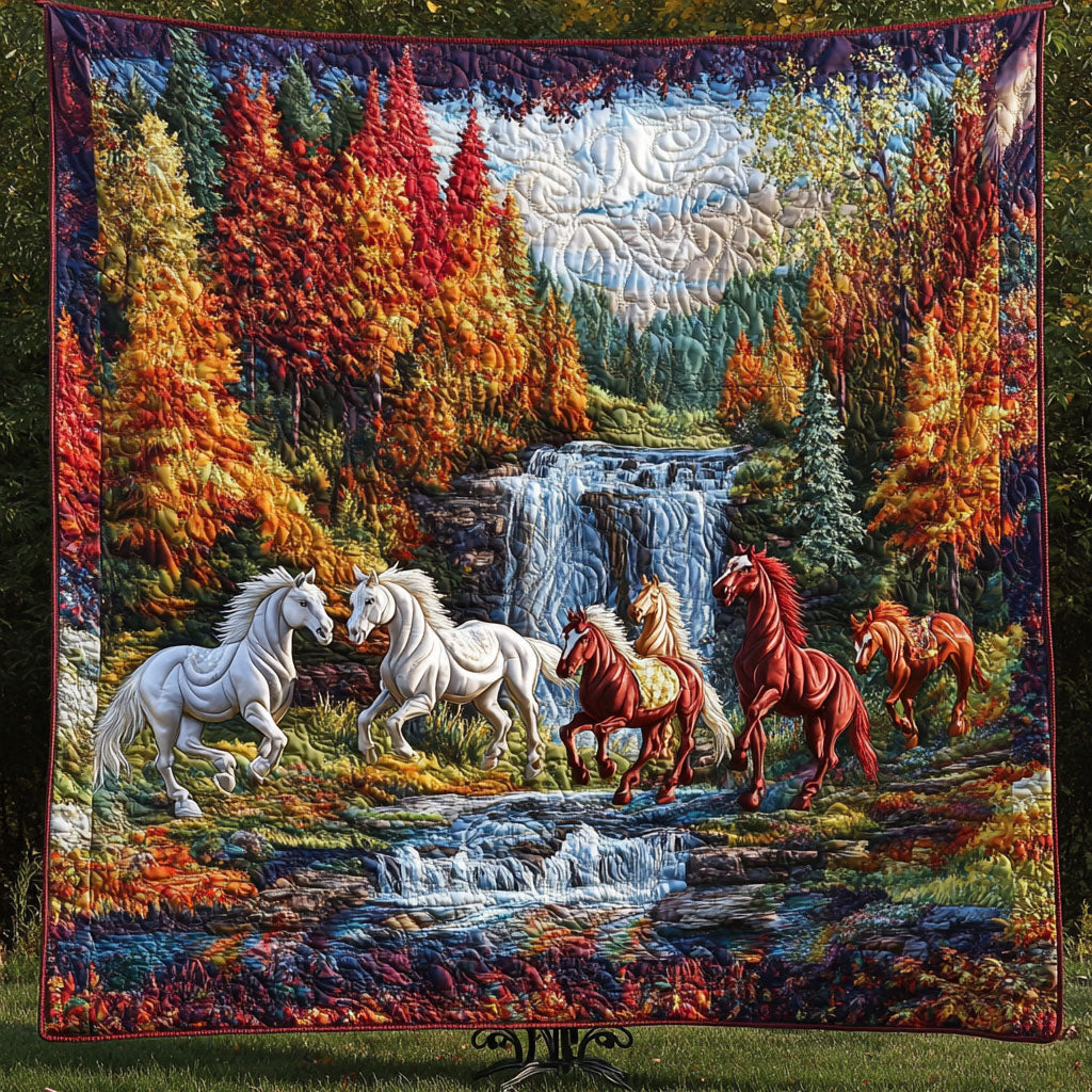 Autumn Gallop Quilted Blanket Bed Christmas Decor Gifts For Horse Lovers Woman