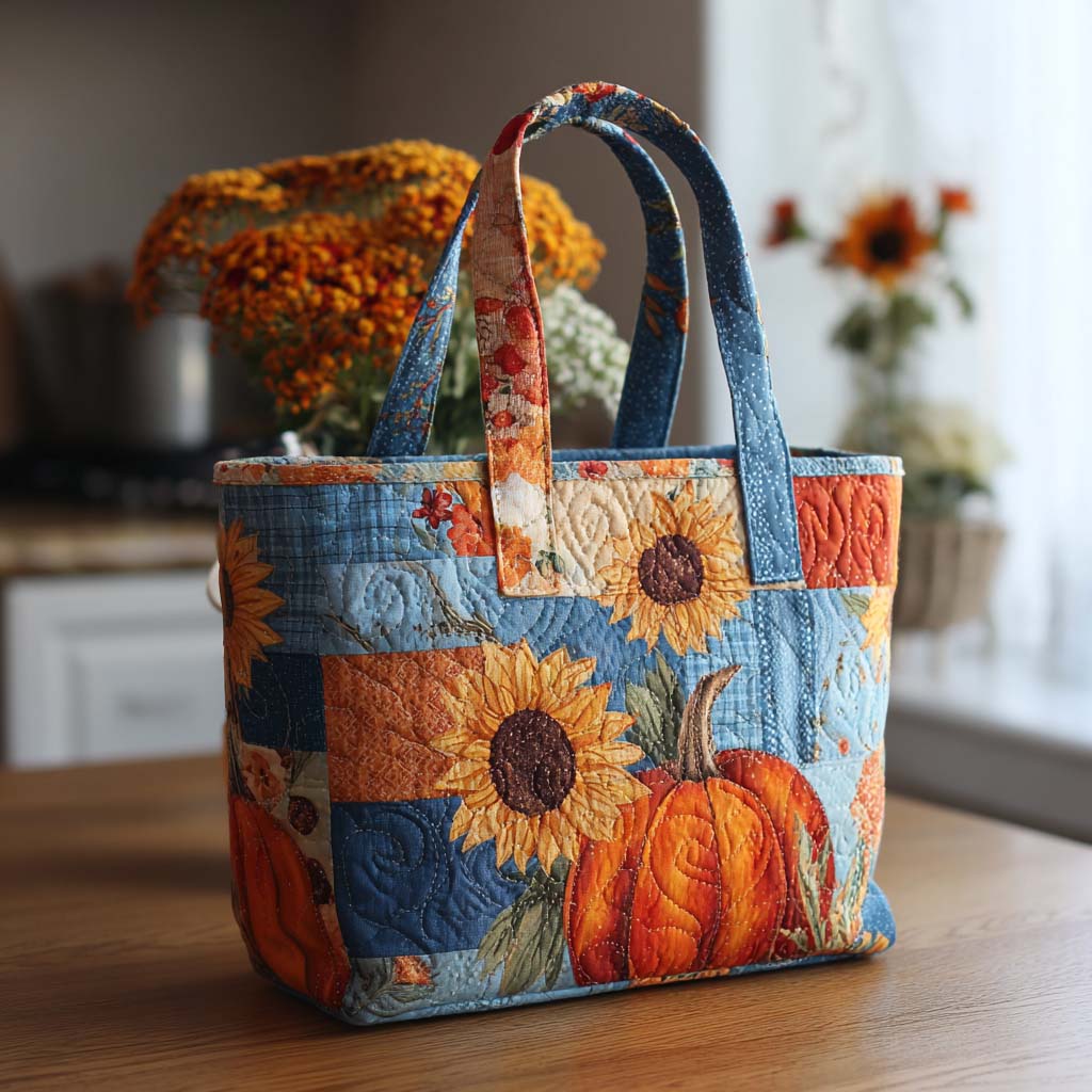 Autumn Gather Quilted Tote Bag Gifts For Sunflower Lovers