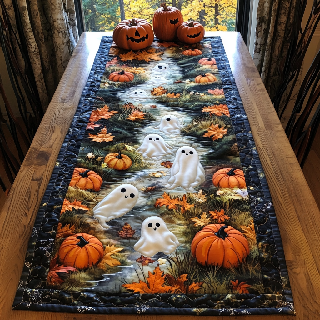 Autumn Ghosts Quilted Table Runner Fall Table Runner Halloween Dining Room Decor
