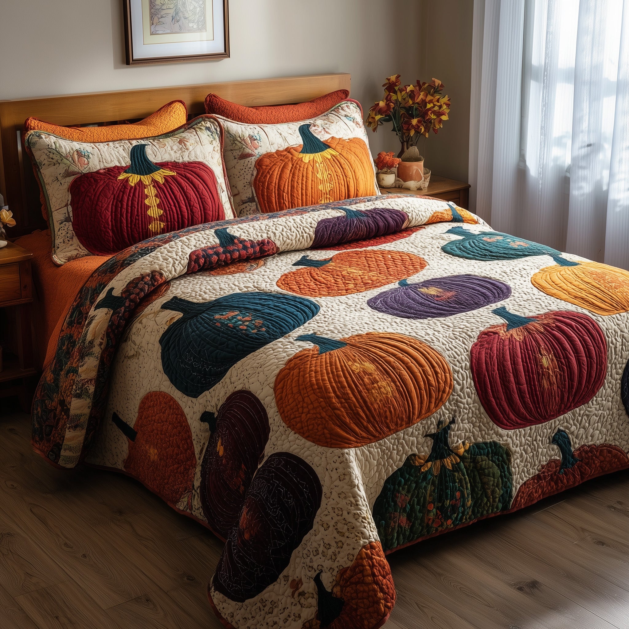 Autumn Glow Quilted Bedding Set Duvet Cover Bedspread Autumn Gifts Items