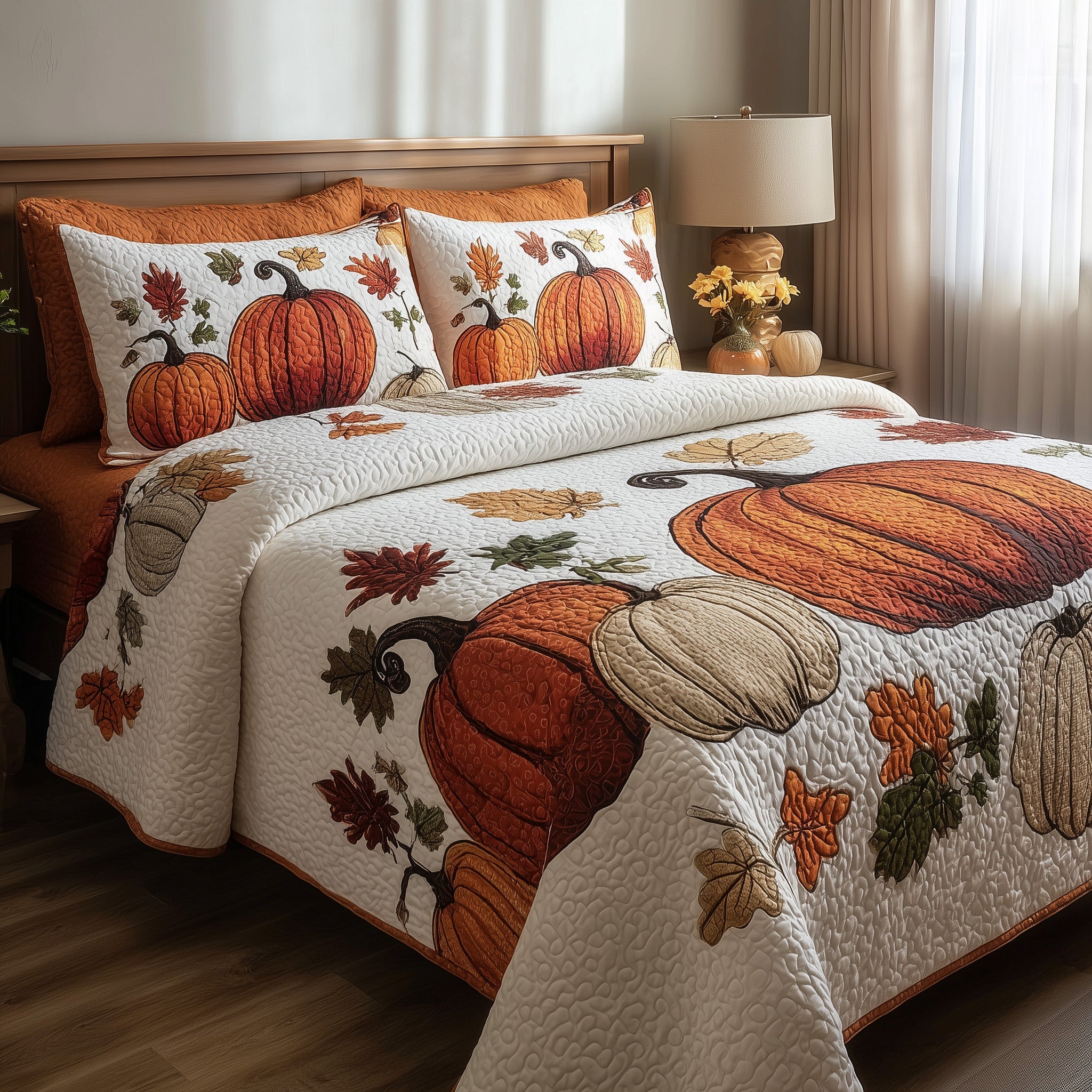 Autumn Glow Quilted Bedding Set Duvet Cover Bedspread Autumn Inspired Gifts