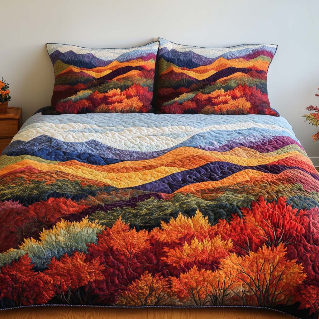 Autumn Glow Valley Quilted Bedding Set Bedroom Decor Gift For Mid Autumn Festival