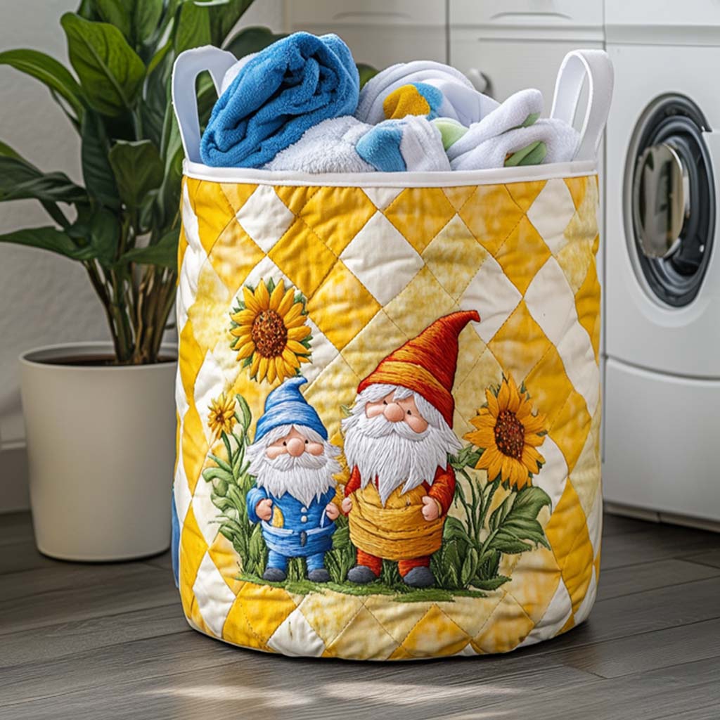 Autumn Gnome Charm Quilted Laundry Basket Merch For Family