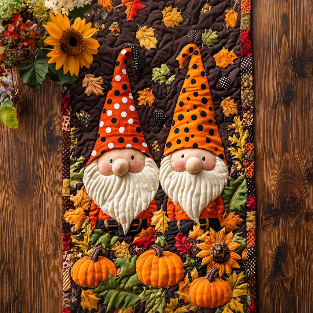 Autumn Gnome Charm Quilted Table Runner Fall Decor Table Runner Gifts For Mom