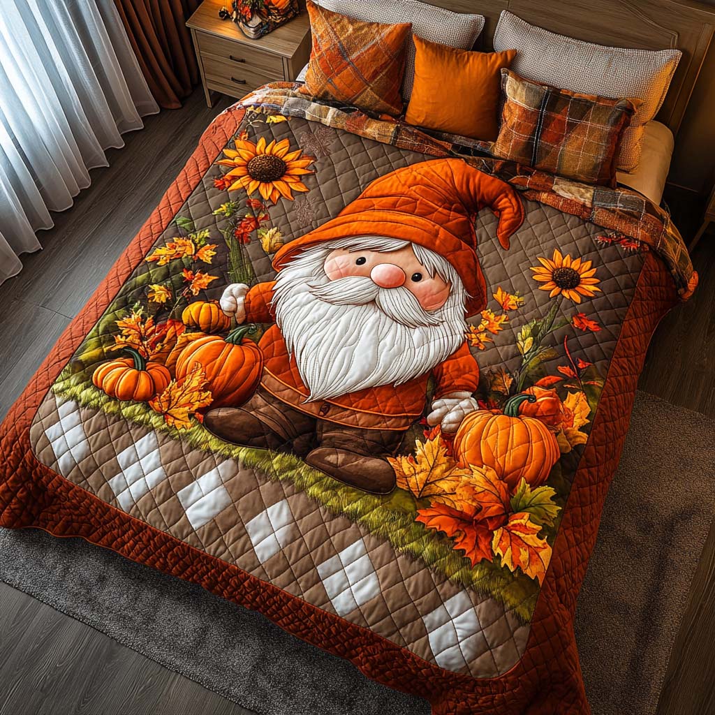 Autumn Gnome Dance Quilted Bedding Set Bed Decor Autumn Gifts For Friends