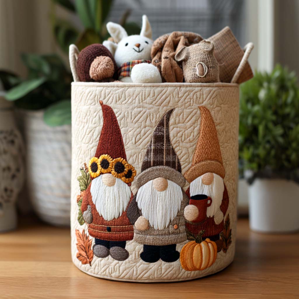 Autumn Gnome Days Quilted Laundry Basket Back To School Merch
