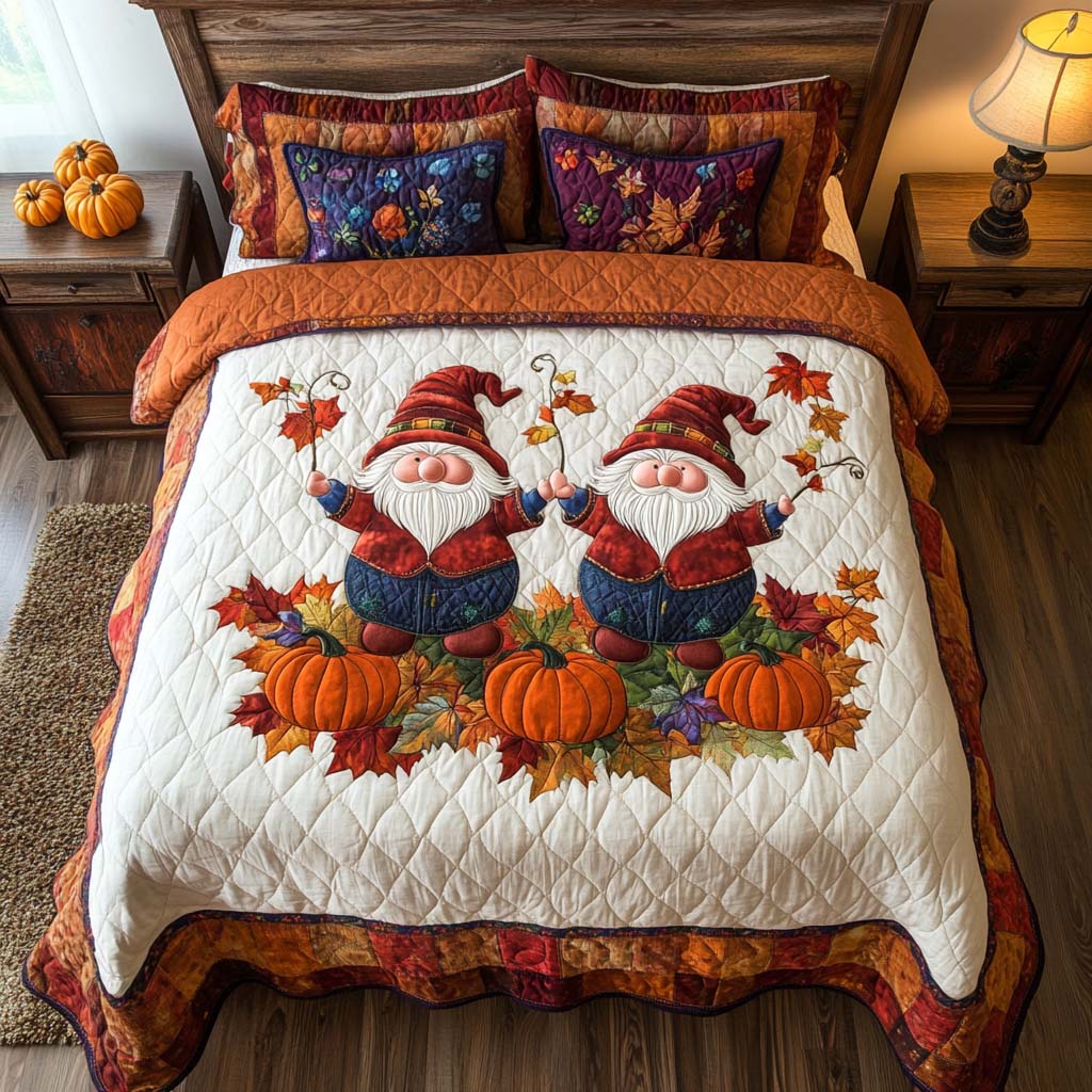 Autumn Gnome Joy Quilted Bedding Set Bed Decorations Autumn Gift Ideas