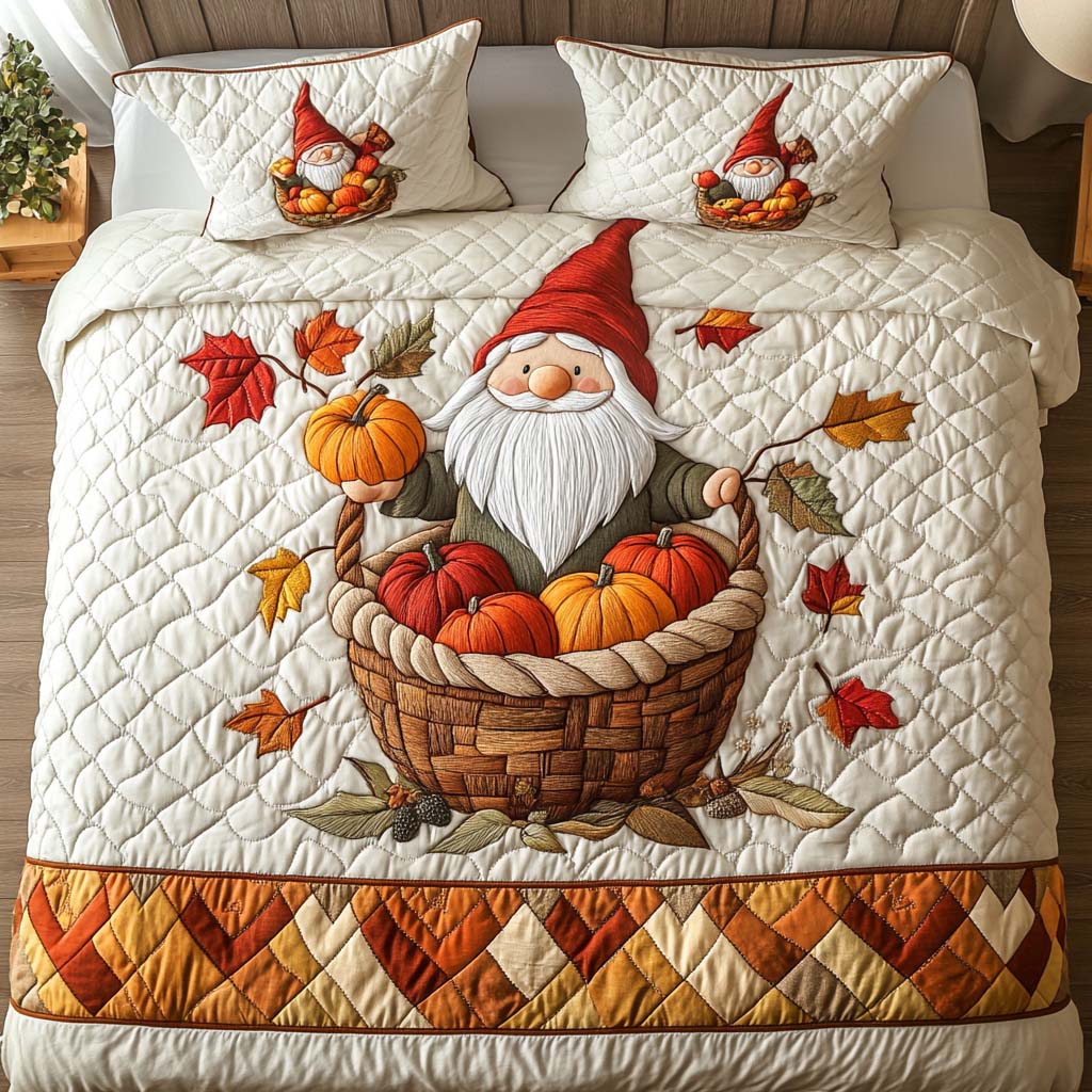 Autumn Gnome Magic Quilted Bedding Set Bed Decorations Cozy Fall Gift Ideas