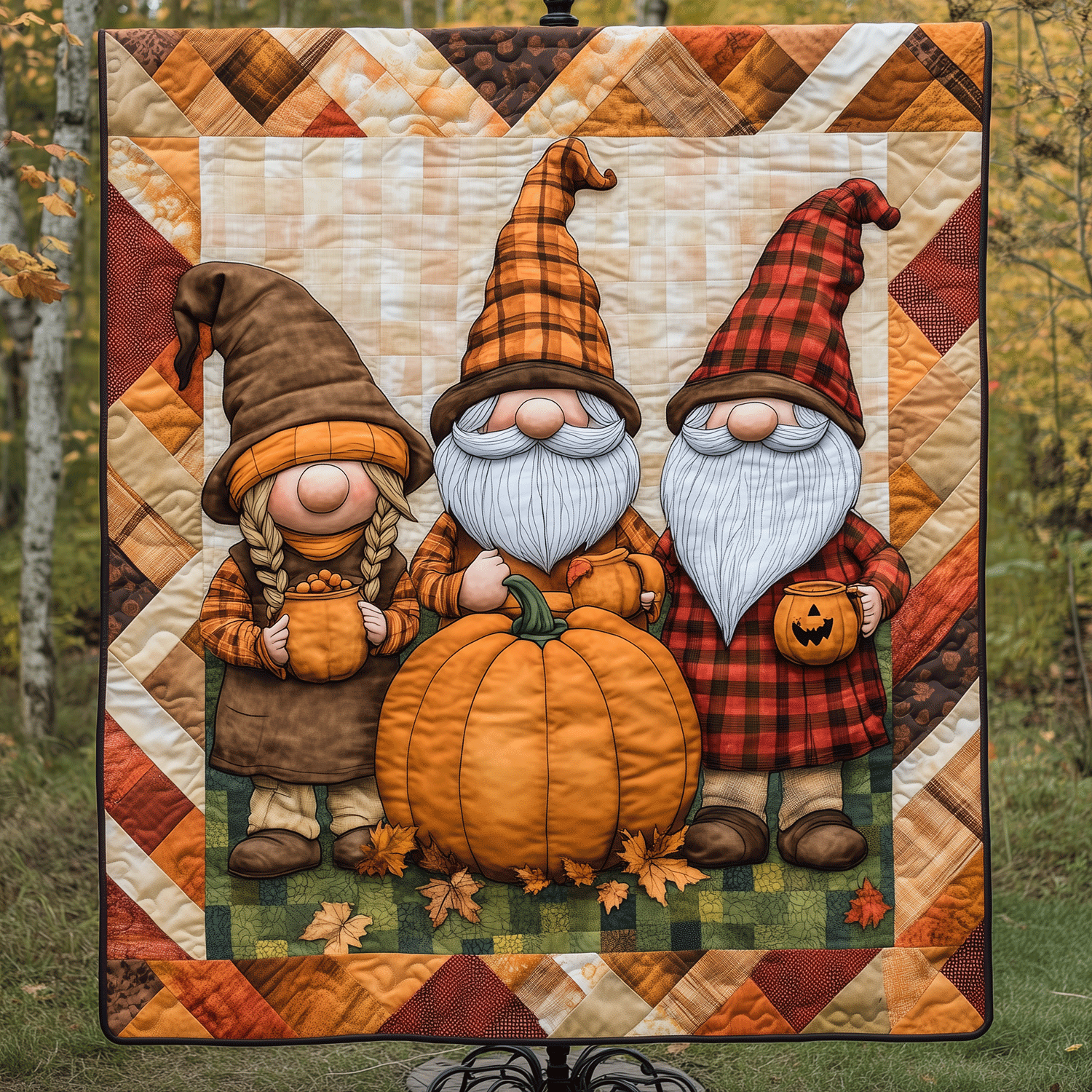 Autumn Gnome Magic Quilted Blanket Autumn Presents