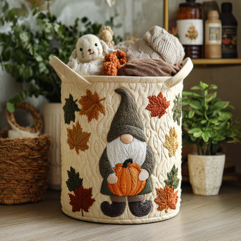 Autumn Gnome Magic Quilted Laundry Basket Merch For Him