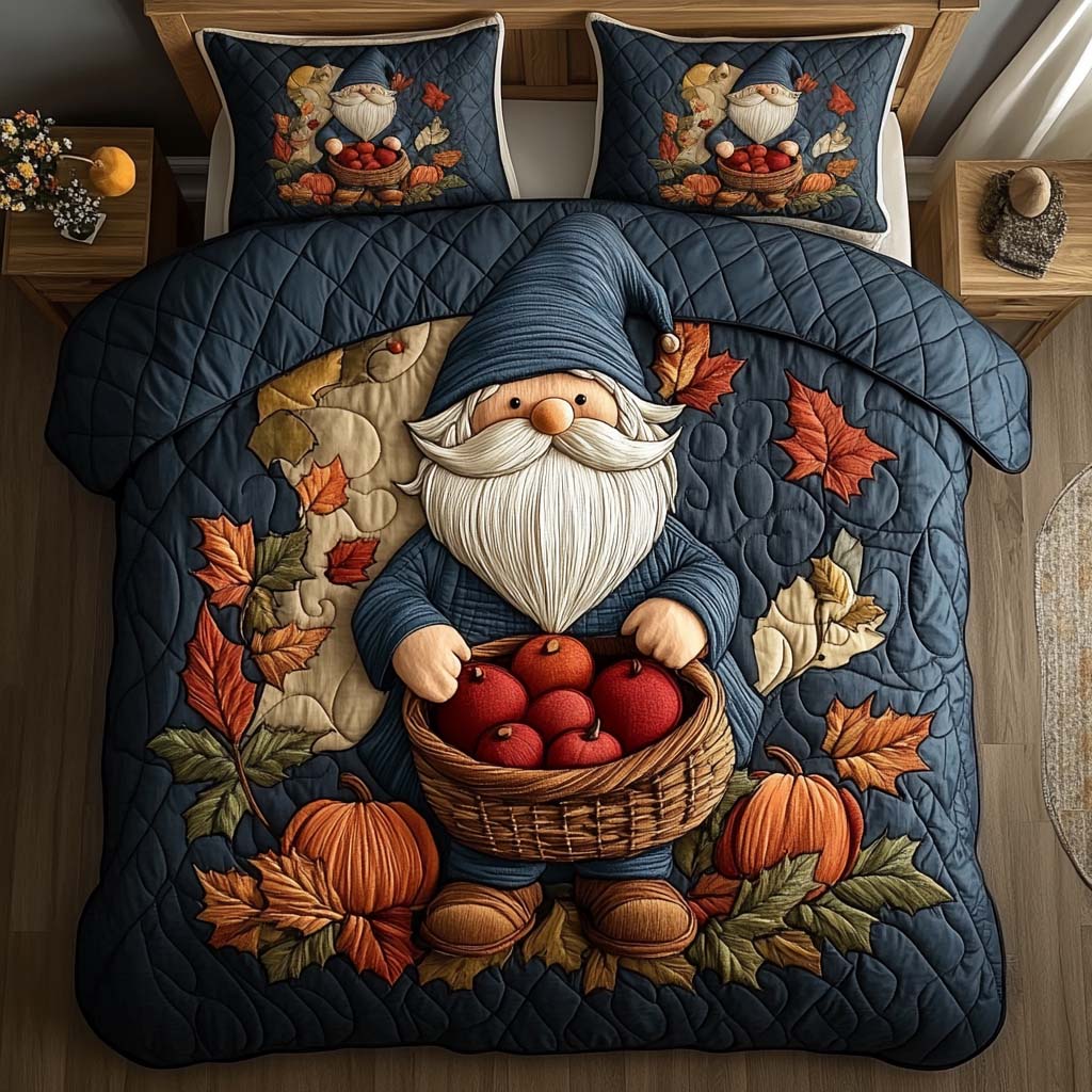 Autumn Gnome Parade Quilted Bedding Set Cozy Bedroom Decor Autumn Presents