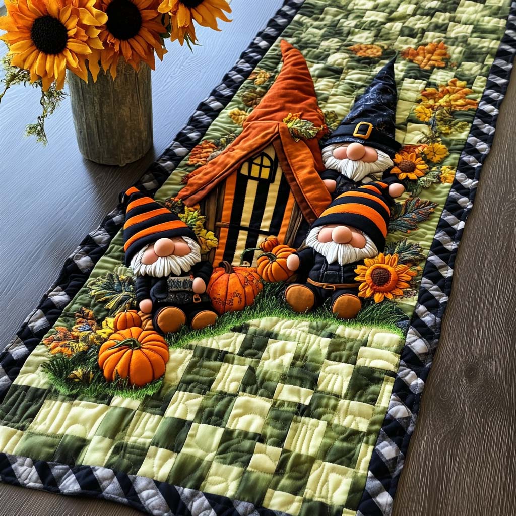 Autumn Gnome Parade Quilted Table Runner Autumn Table Runner Unique Gifts For Family