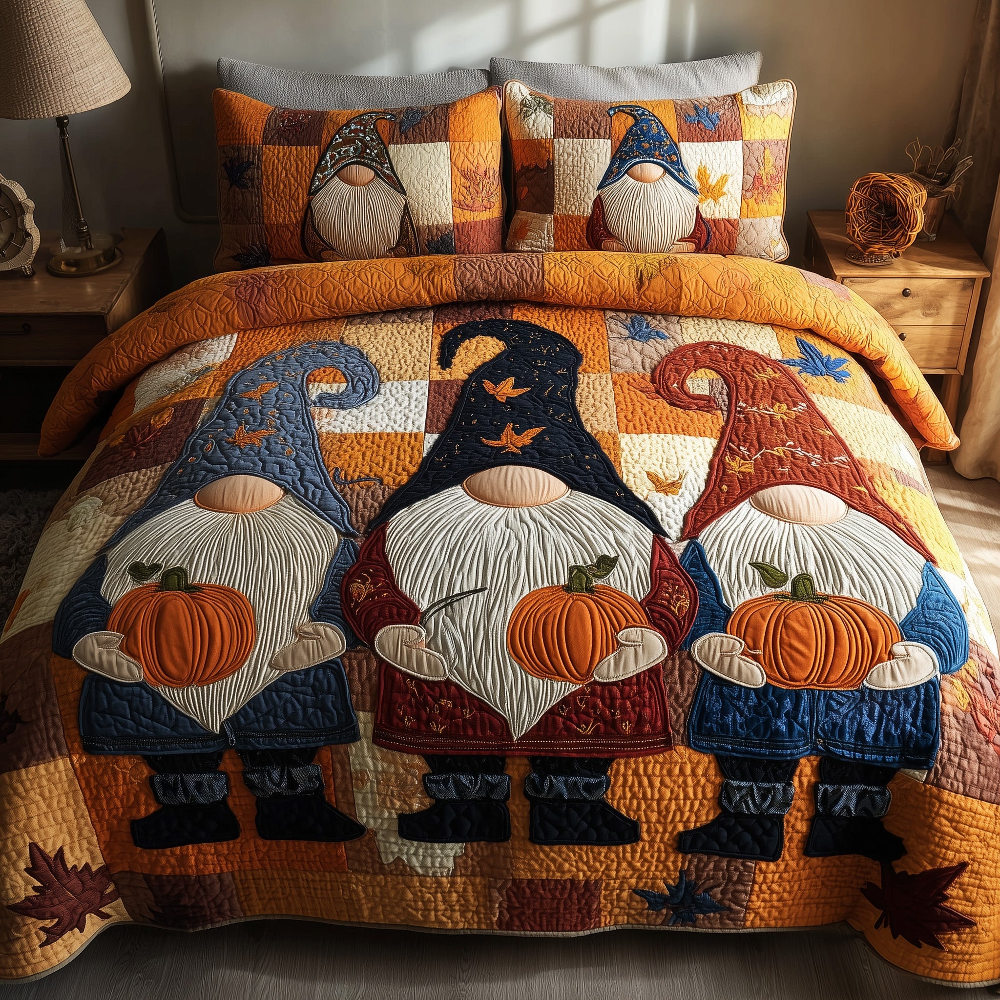 Autumn Gnome Quilted Bedding Set Bohemian Vibe