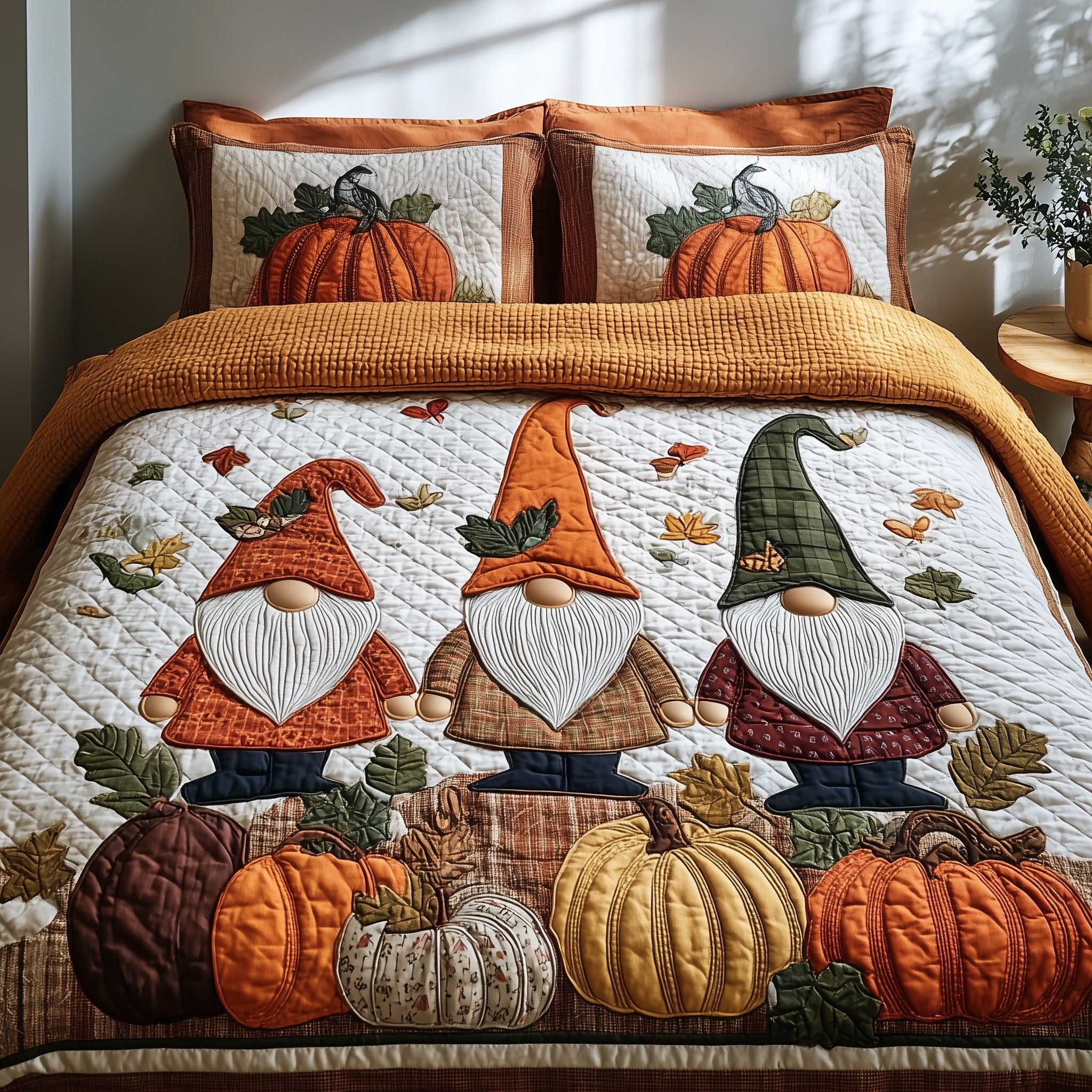 Autumn Gnome Quilted Bedding Set Duvet Cover Bedspread Autumn Presents