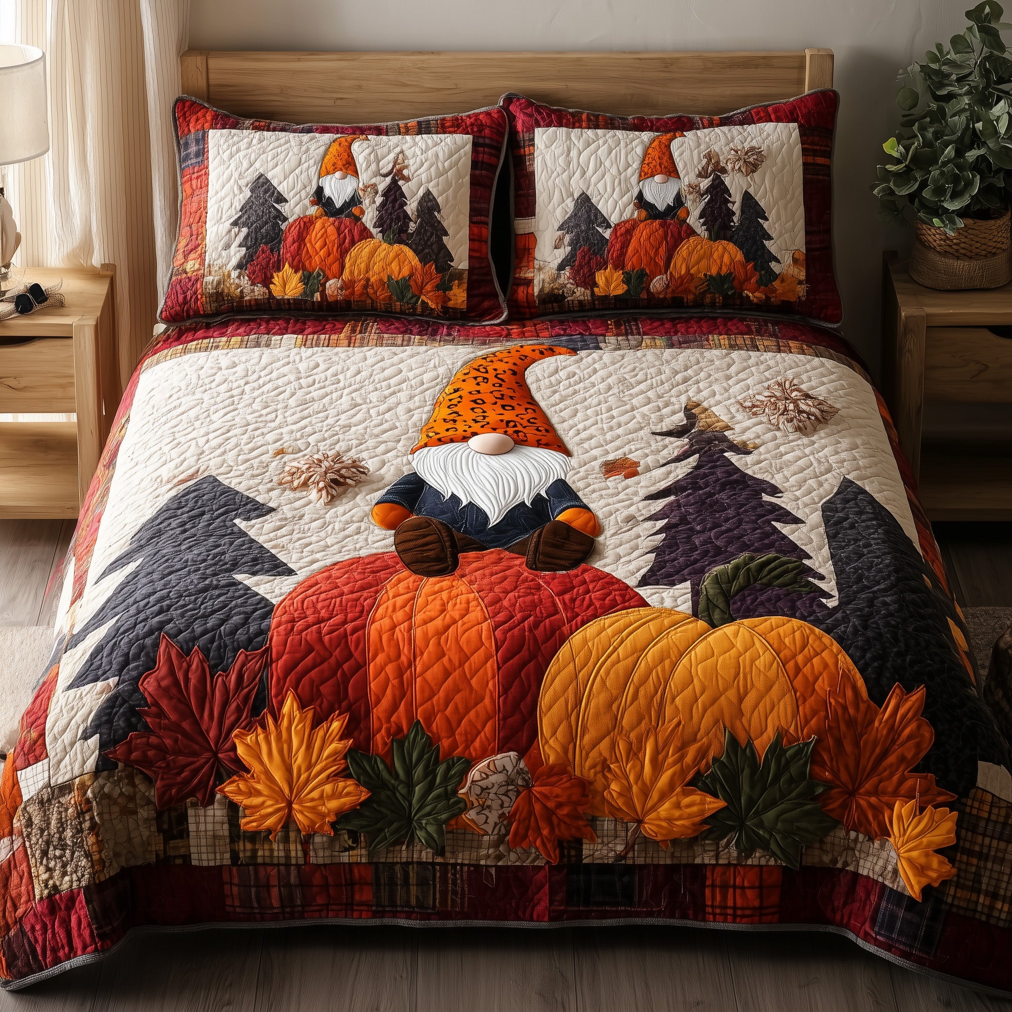 Autumn Gnome Quilted Bedding Set Duvet Cover Bedspread Fall Autumn Season Gifts