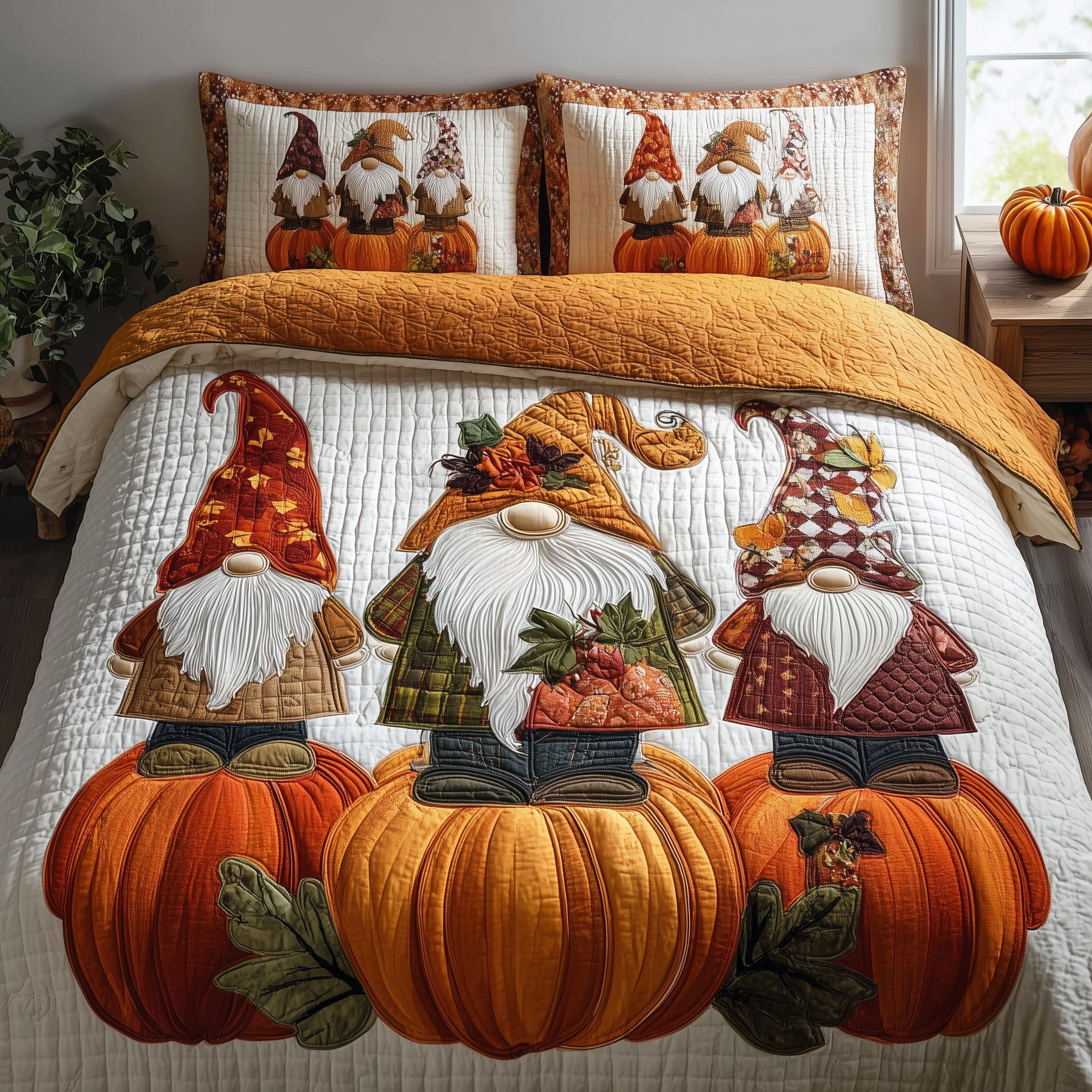 Autumn Gnome Quilted Bedding Set Refresh Your Room