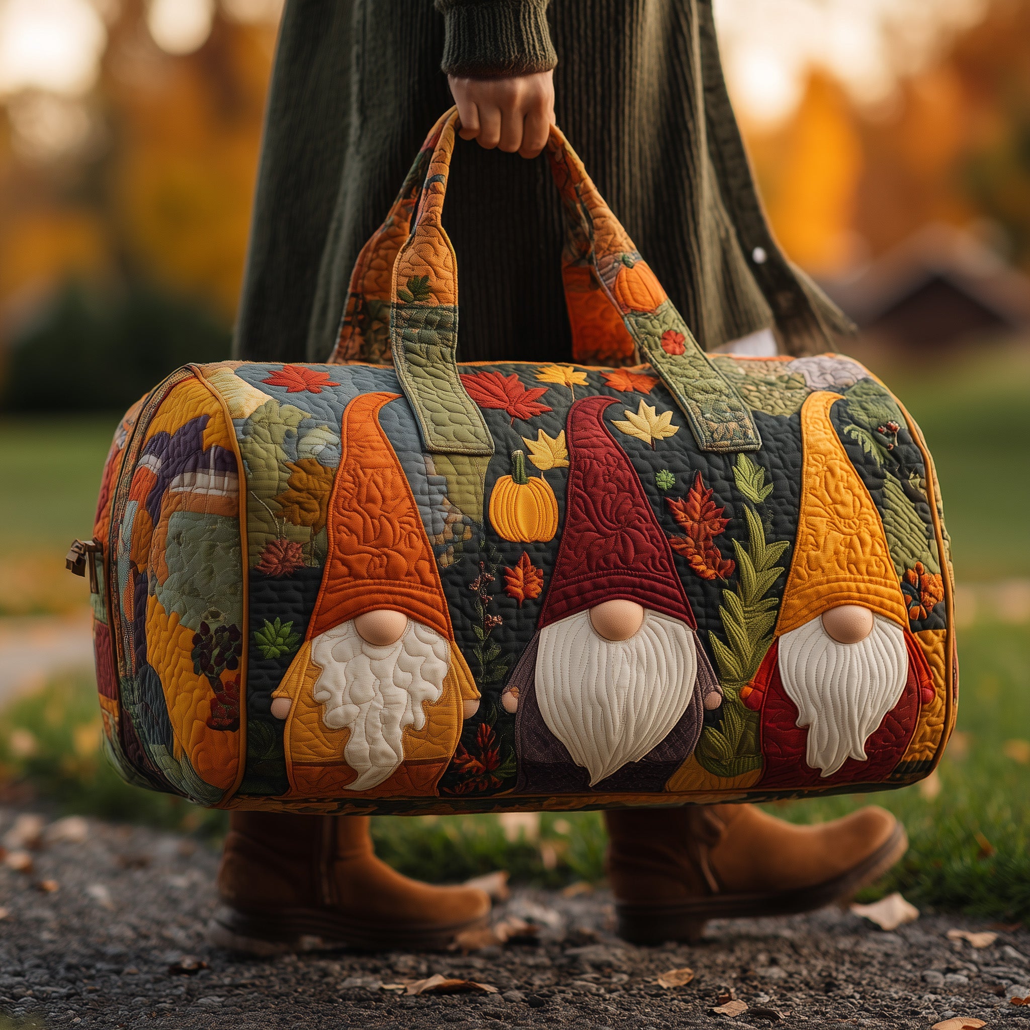 Autumn Gnome Quilted Duffle Bag Anniversary Gift Idea