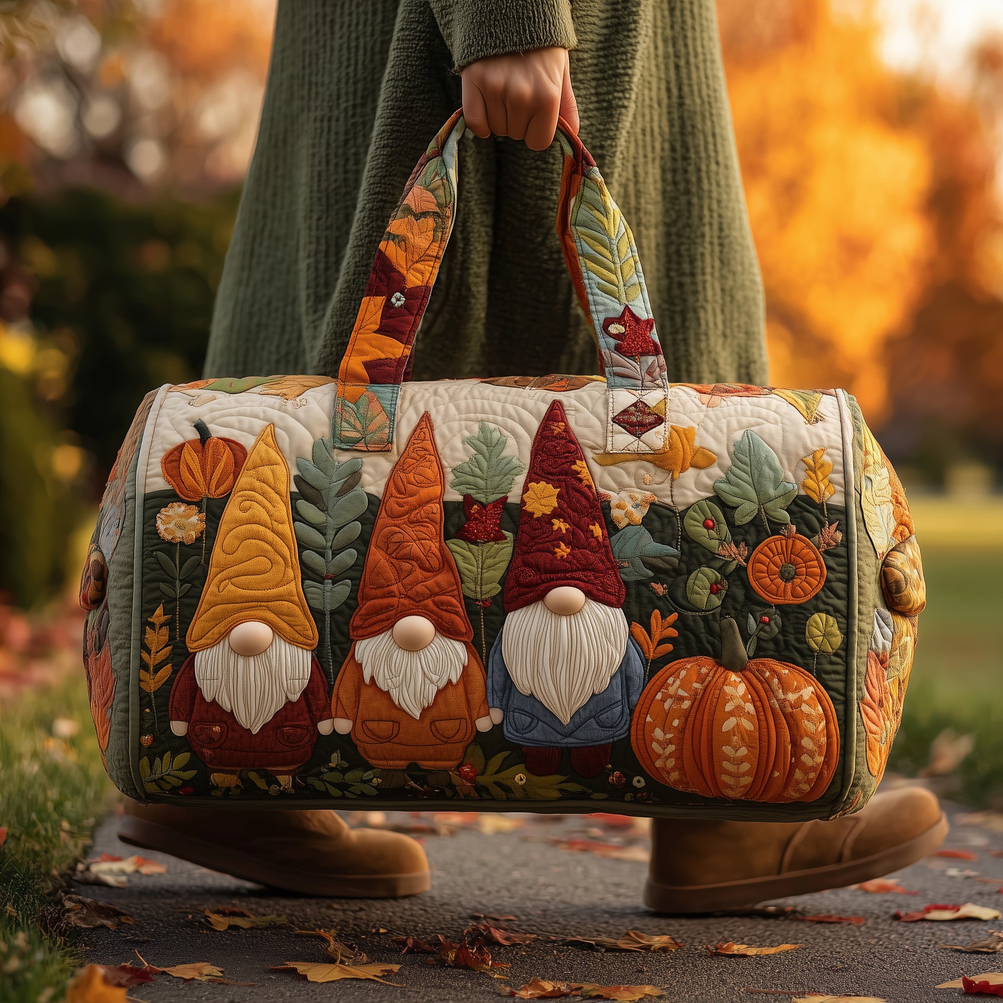 Autumn Gnome Quilted Duffle Bag Everyday Gift Idea