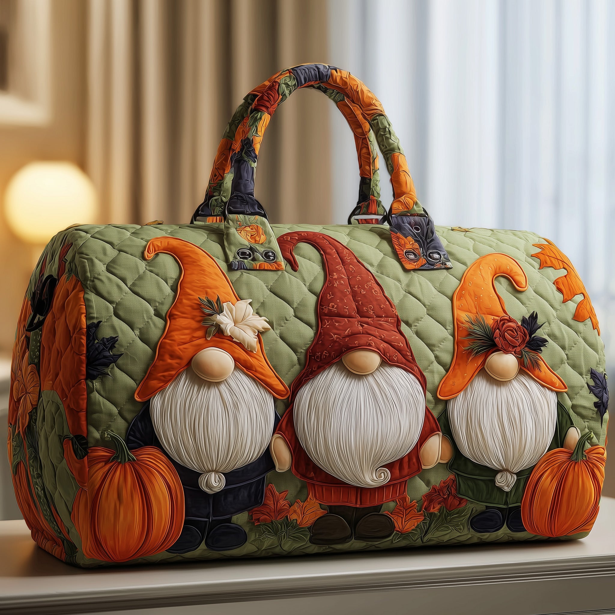 Autumn Gnome Quilted Duffle Bag Fall Gift Choice