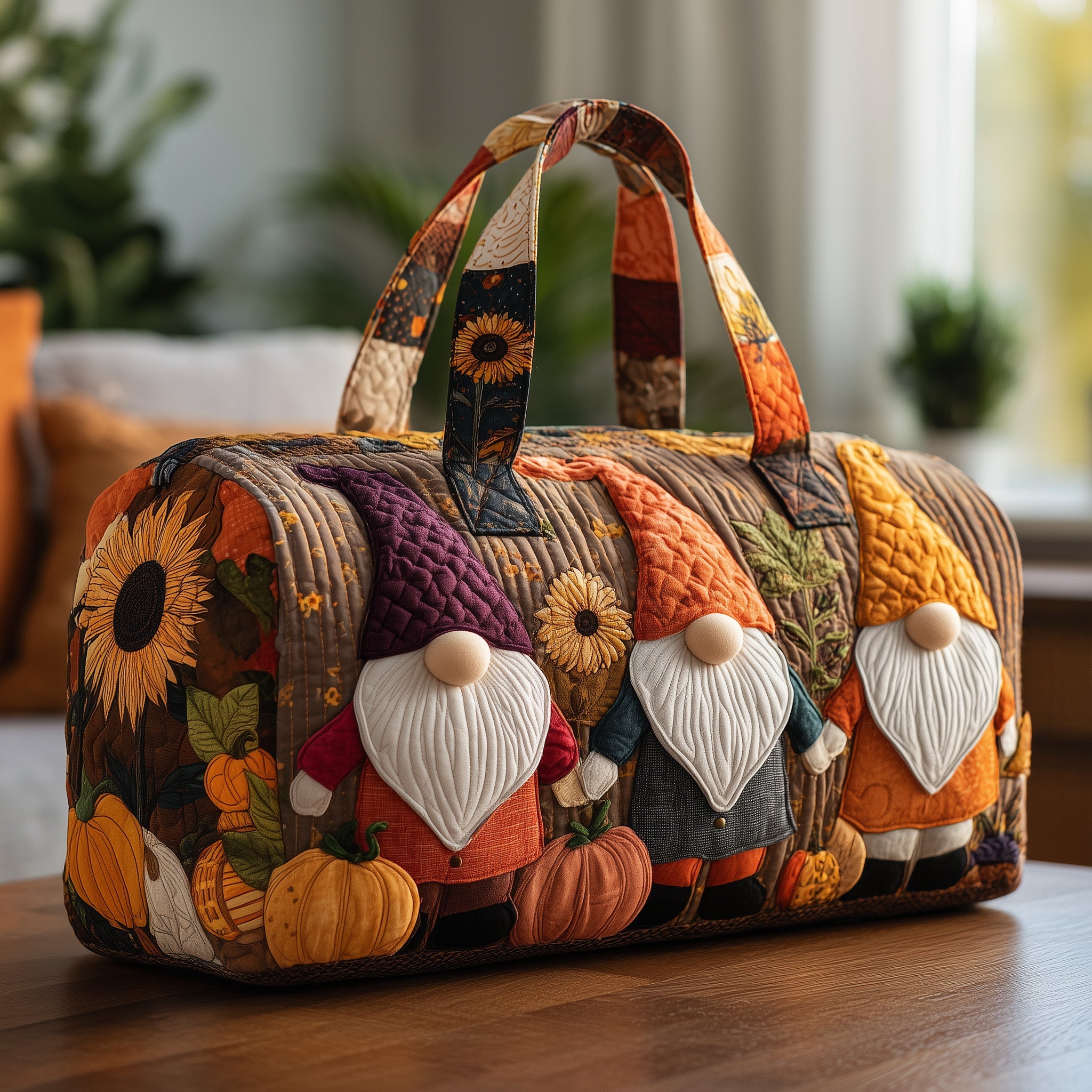 Autumn Gnome Quilted Duffle Bag Gift For Mom