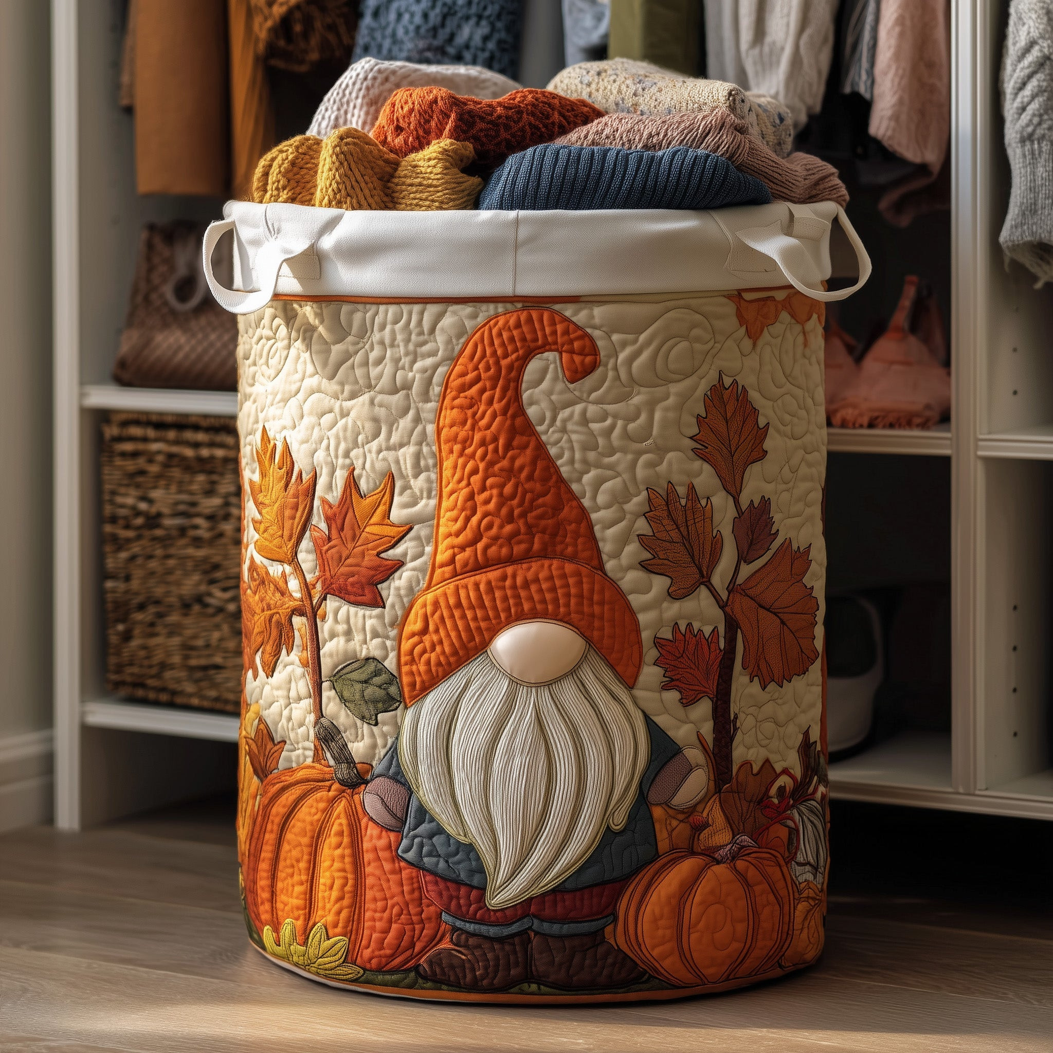 Autumn Gnome Quilted Laundry Basket Fall Themed Holiday Home Decor Gifts For Mom