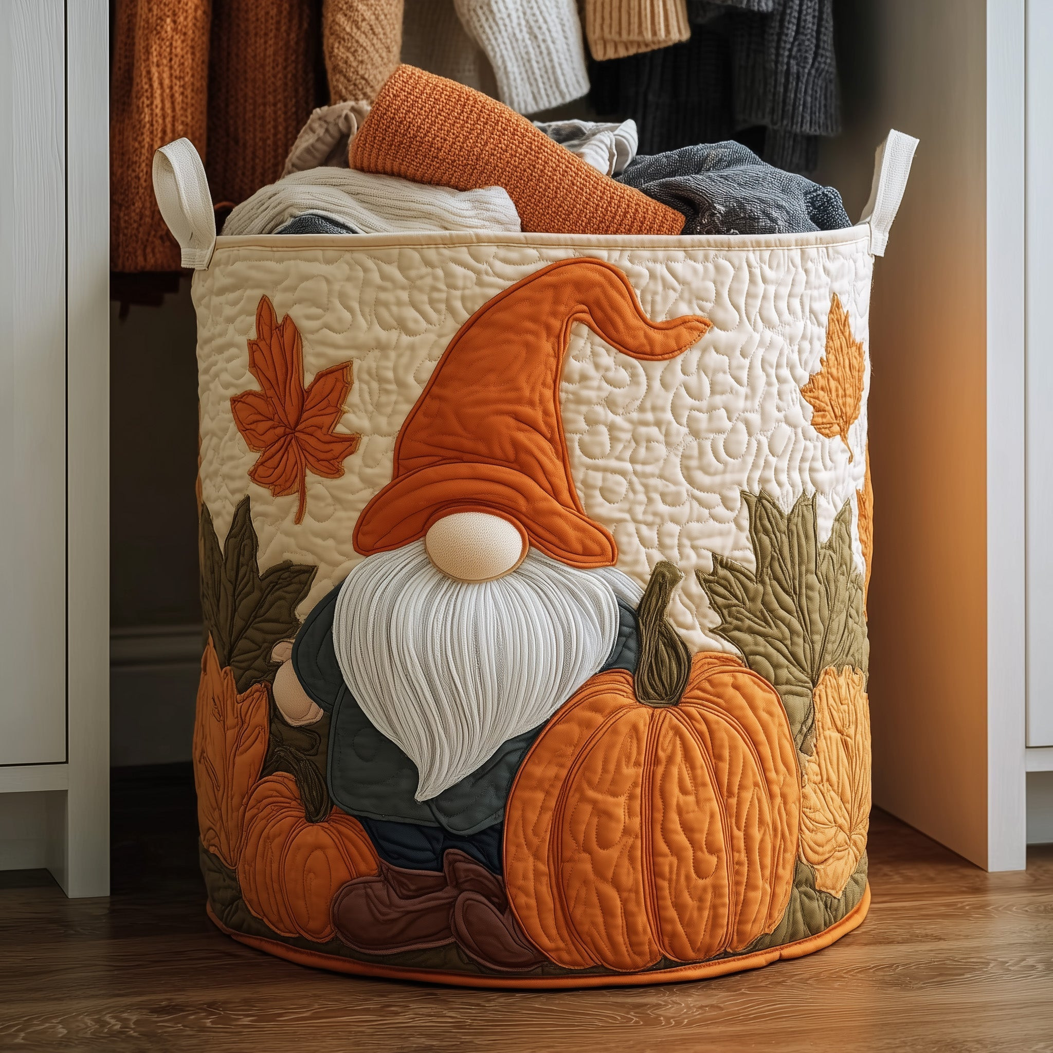 Autumn Gnome Quilted Laundry Basket Holiday Home Decor Gifts For Gnome Lovers