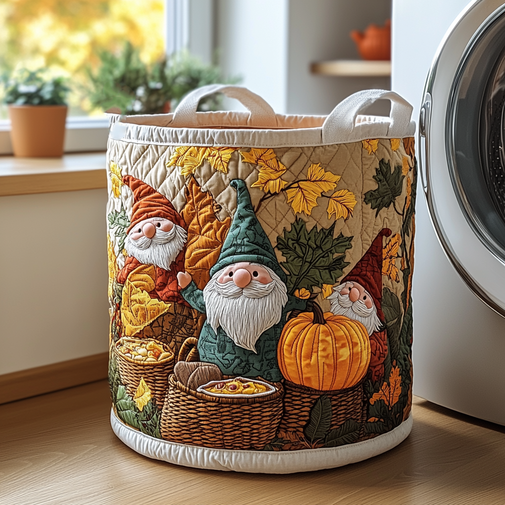 Autumn Gnome Quilted Laundry Basket Merch For Home And Living