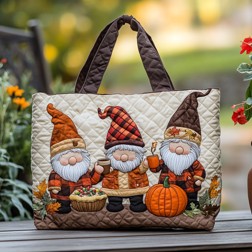 Autumn Gnome Quilted Tote Bag Autumn Themed Gifts