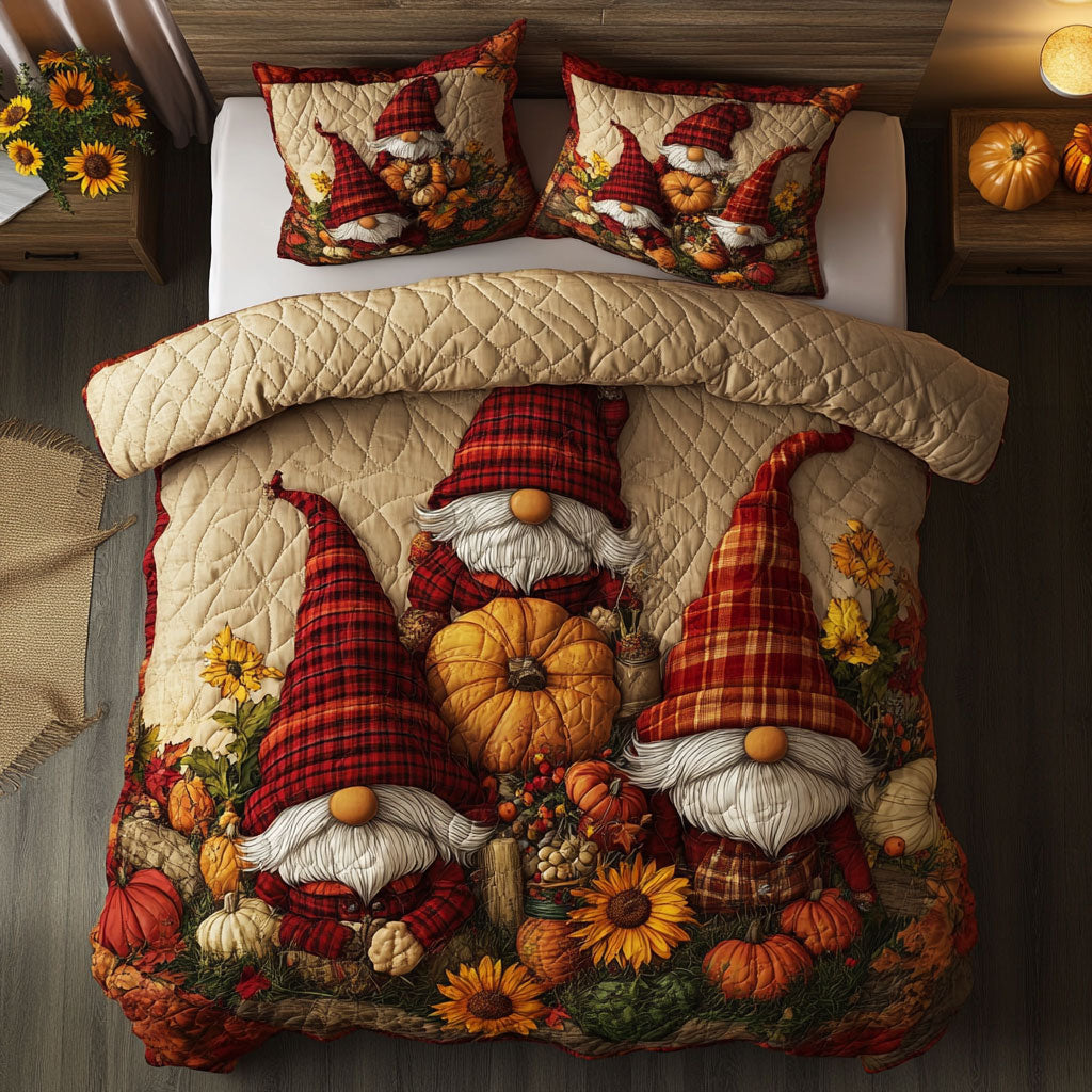 Autumn Gnomes Quilted Bedding Set Duvet Cover Bedspread Gifts For Ladies