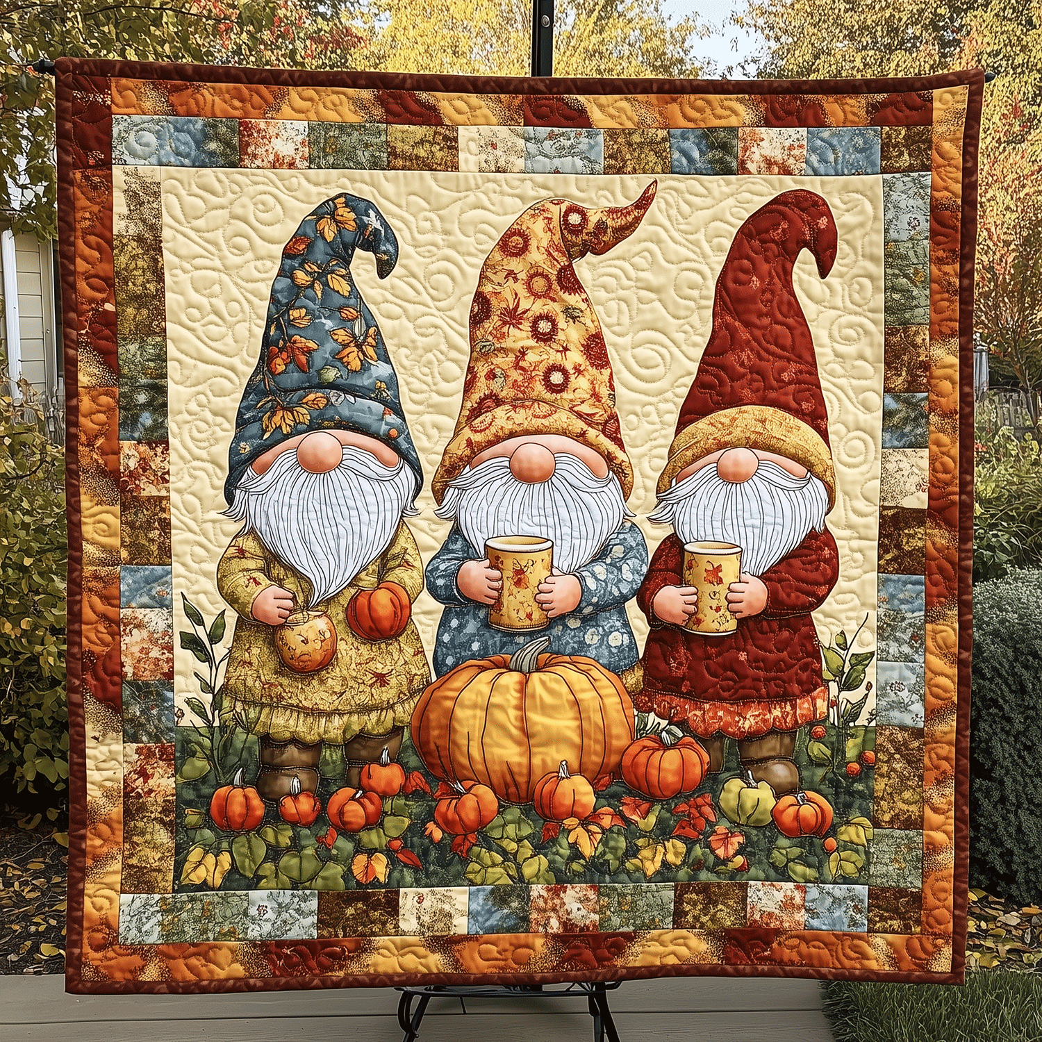 Autumn Gnomes Quilted Blanket Cozy Fall Gift Ideas