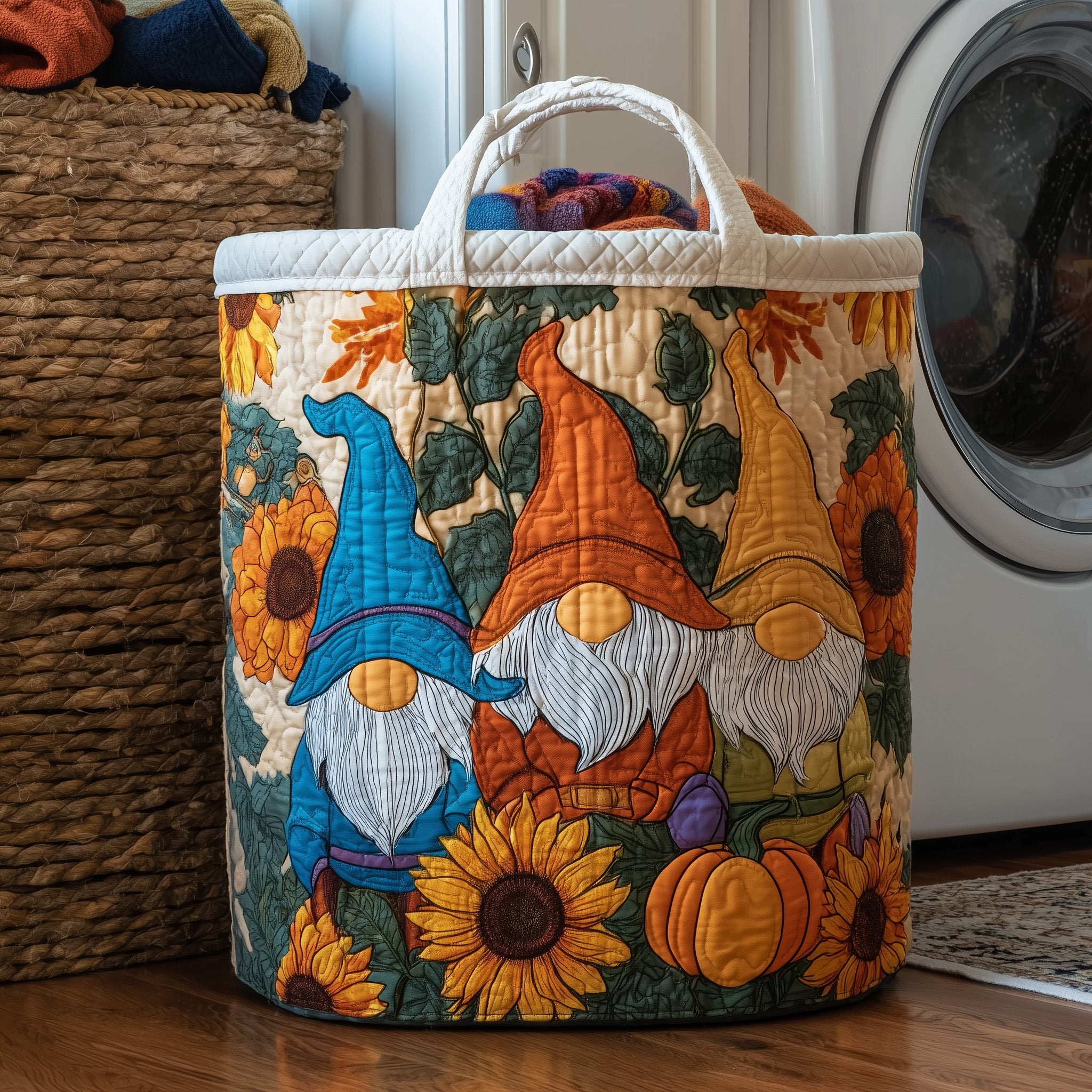 Autumn Gnomes Quilted Laundry Basket Best Unique Gifts For Gnomes Collectors