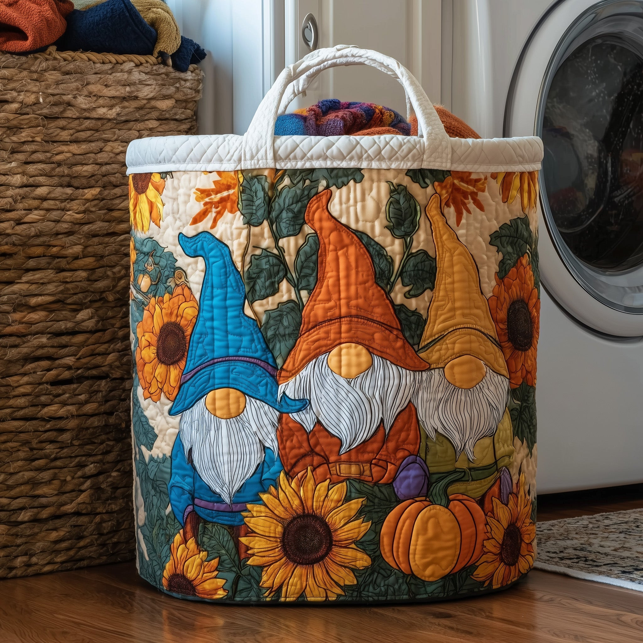 Autumn Gnomes Quilted Laundry Basket Fall Themed Cozy Home Decor Holiday Gift Ideas