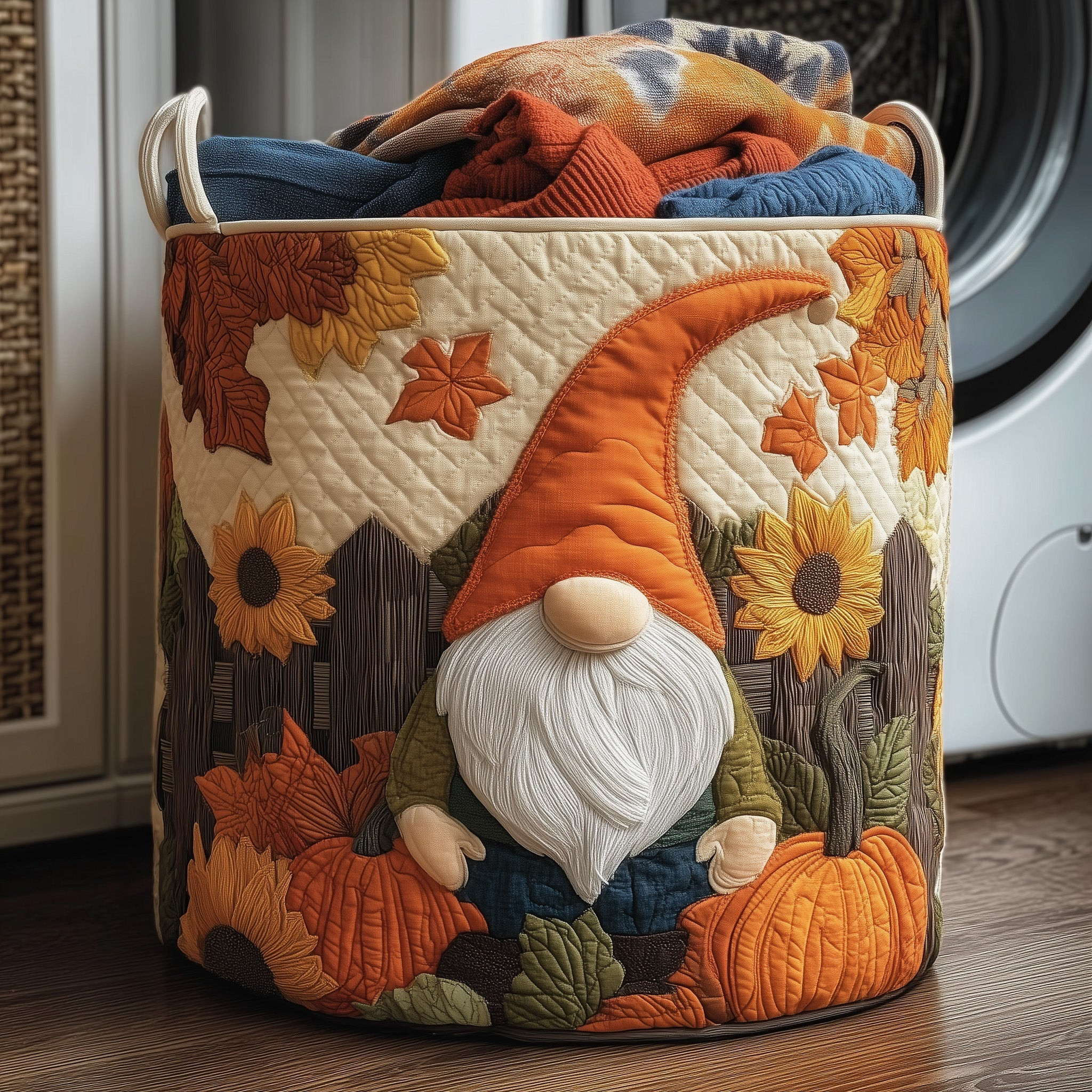 Autumn Gnomes Quilted Laundry Basket Fall Themed Gnome Lover Present Ideas