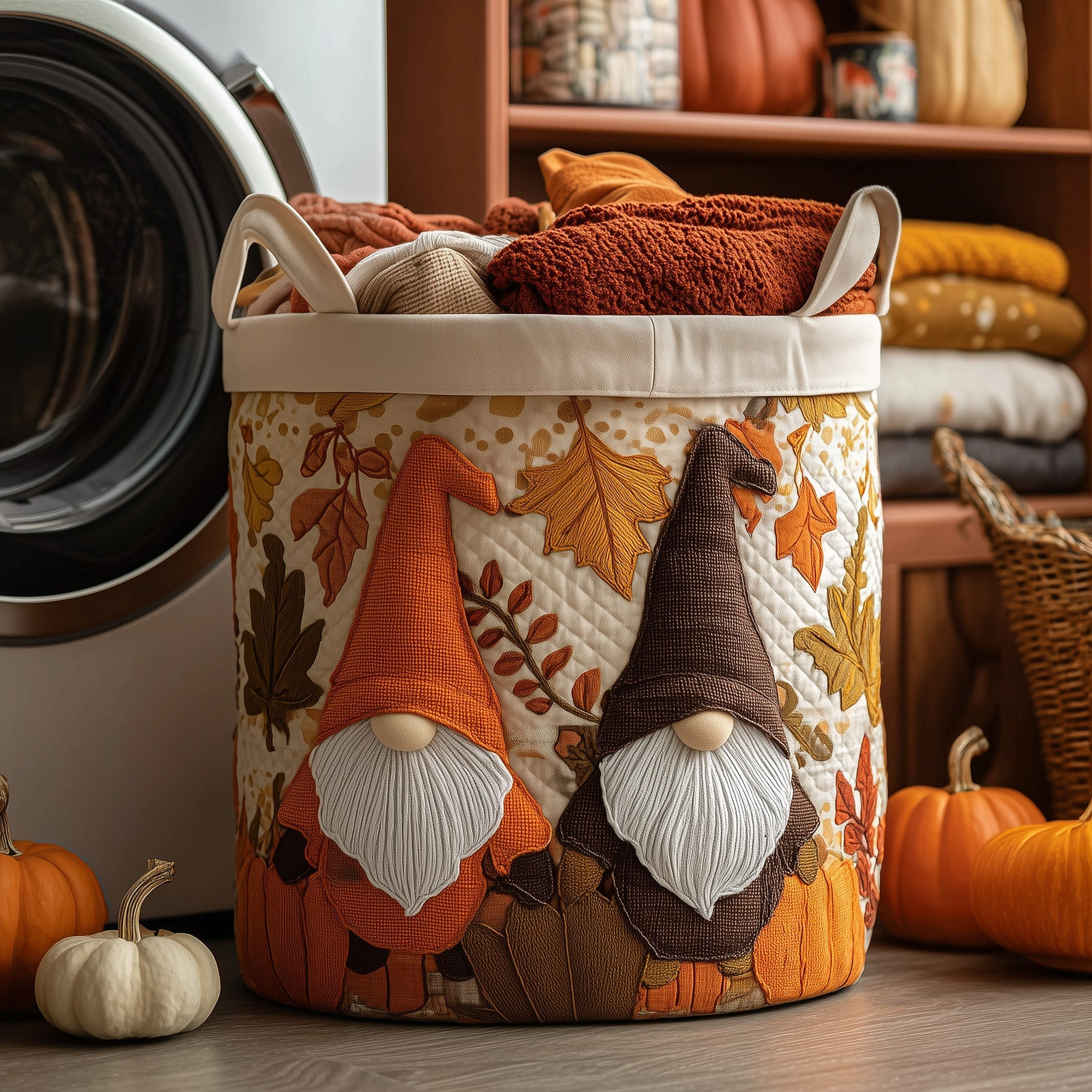 Autumn Gnomes Quilted Laundry Basket Fall Themed Holiday Home Decor Best Gifts For Her