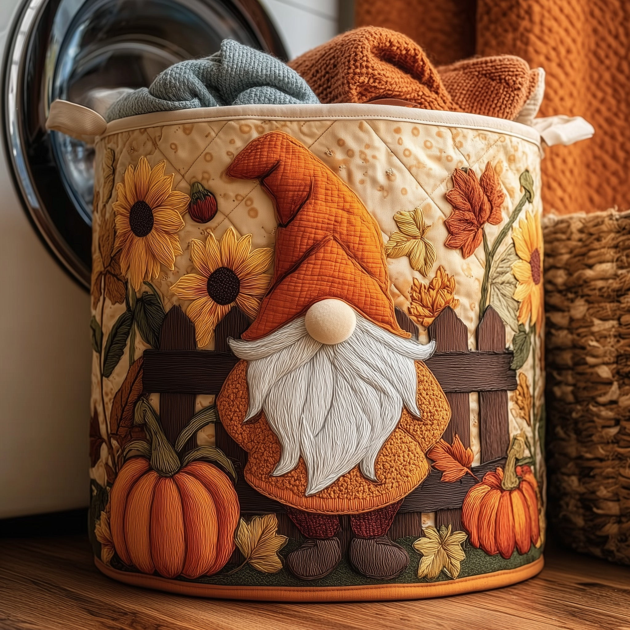 Autumn Gnomes Quilted Laundry Basket Holiday Home Decor Cool Gifts For Grandma
